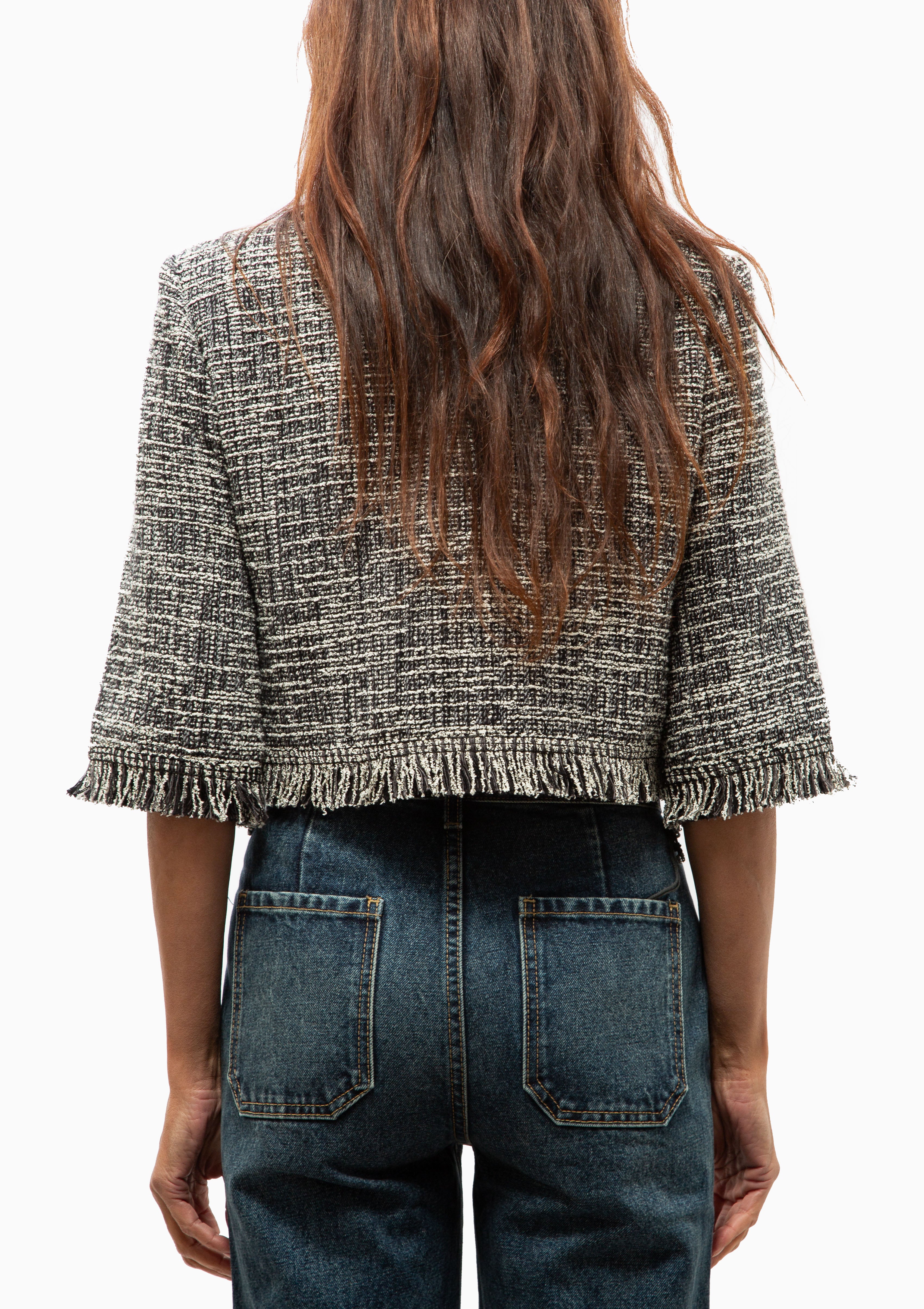 Cropped Sleeve Mini Jacket | Pepper Tweed