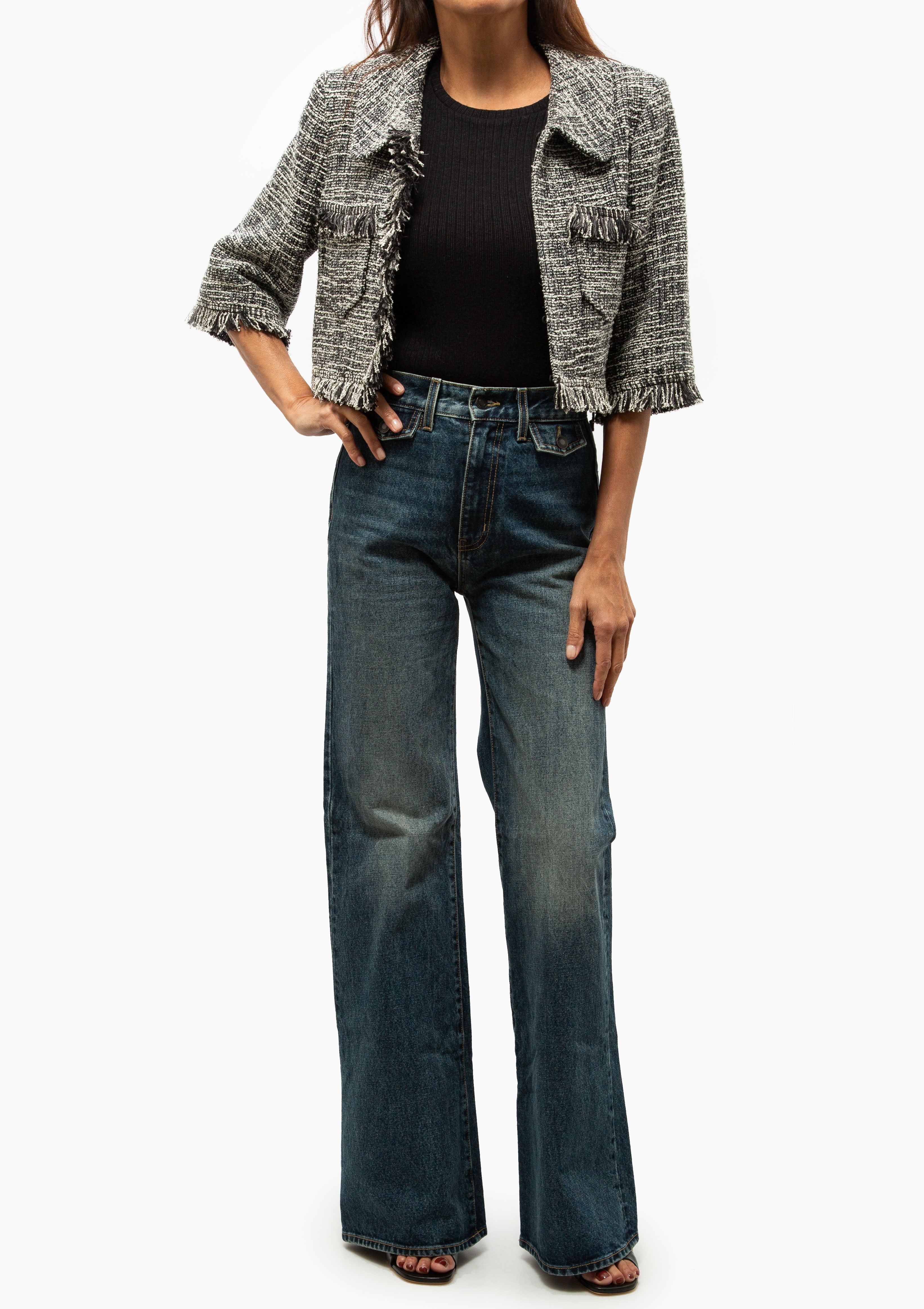 Cropped Sleeve Mini Jacket | Pepper Tweed