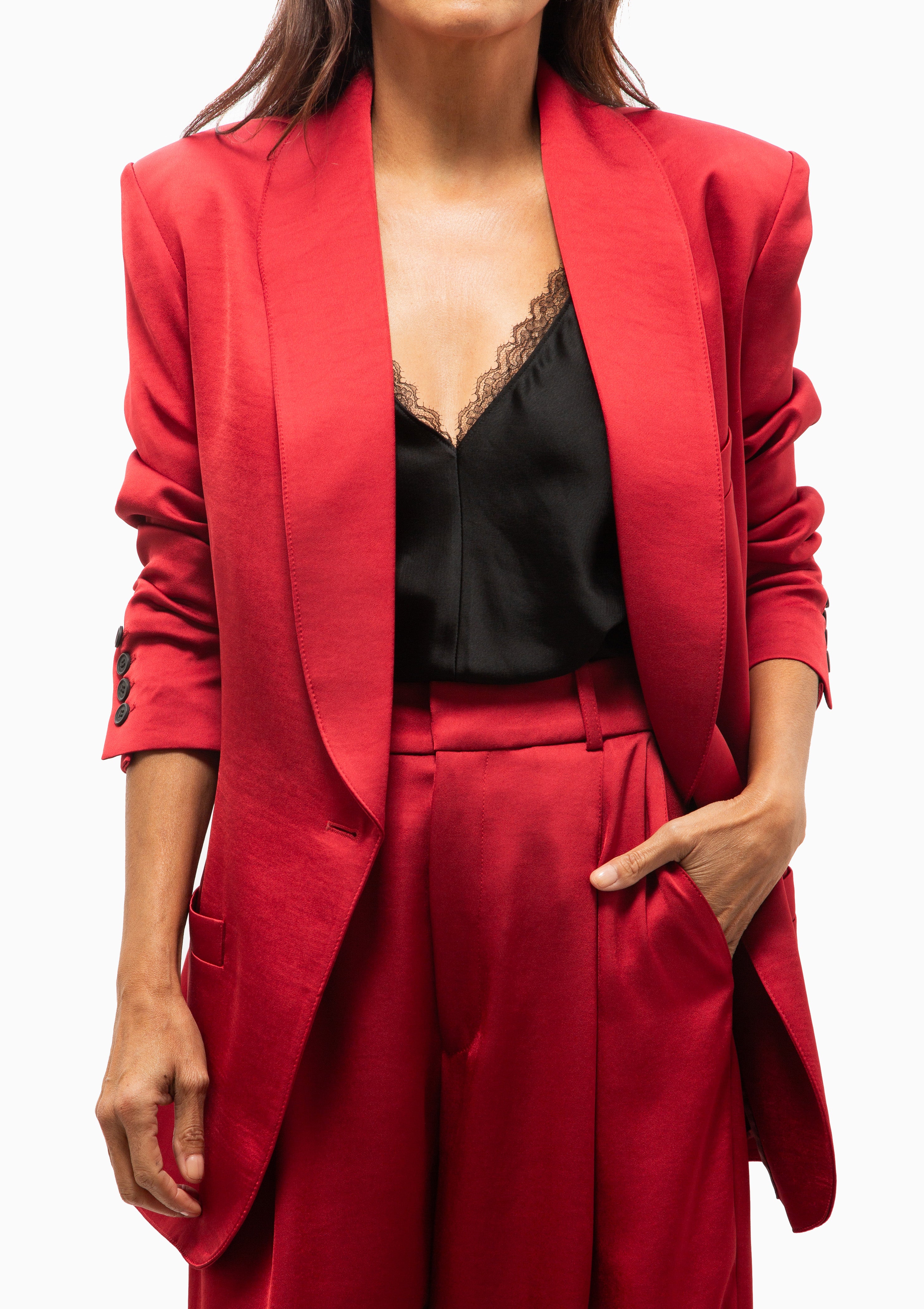 Shawl Collar Oversized Blazer | Crimson