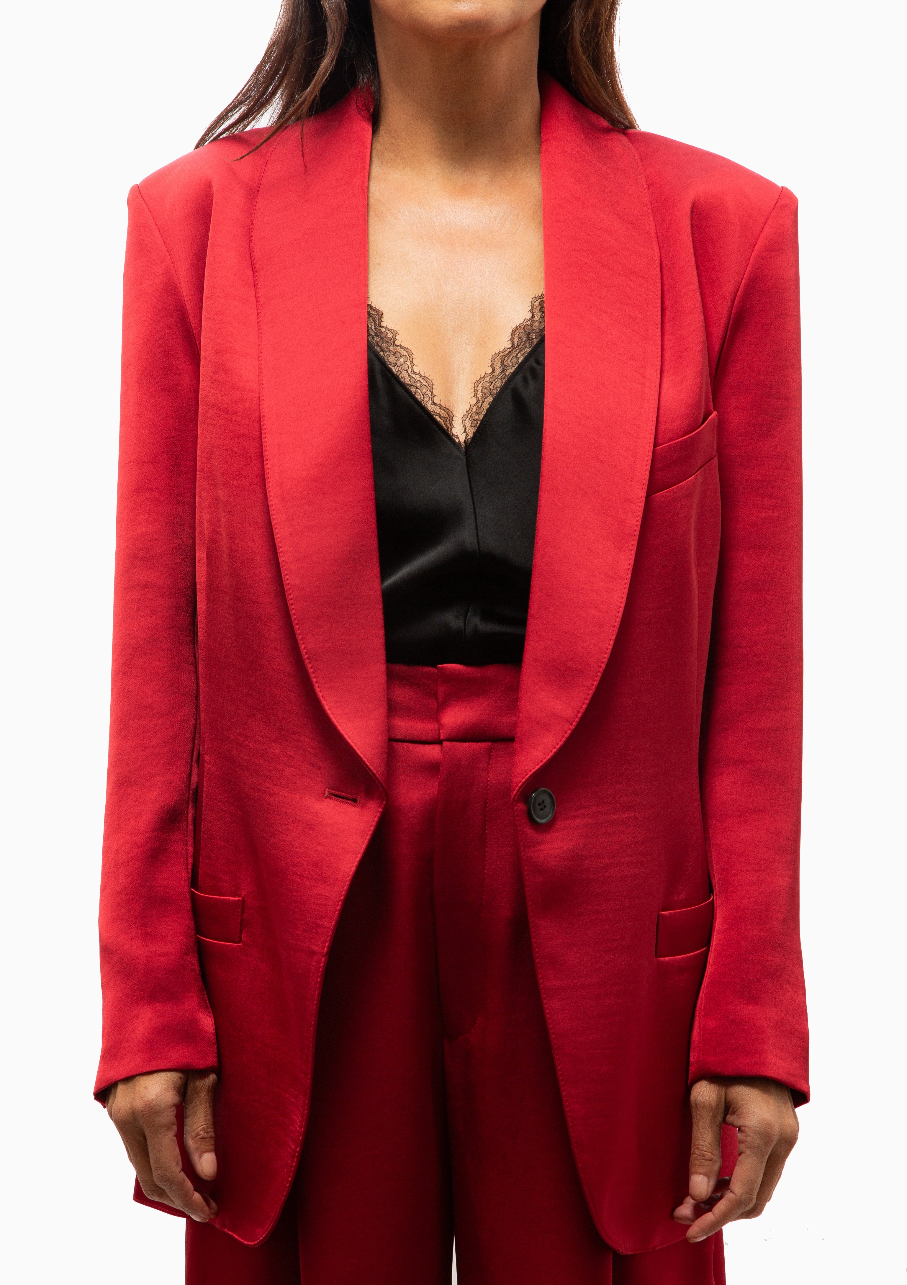 Shawl Collar Oversized Blazer | Crimson