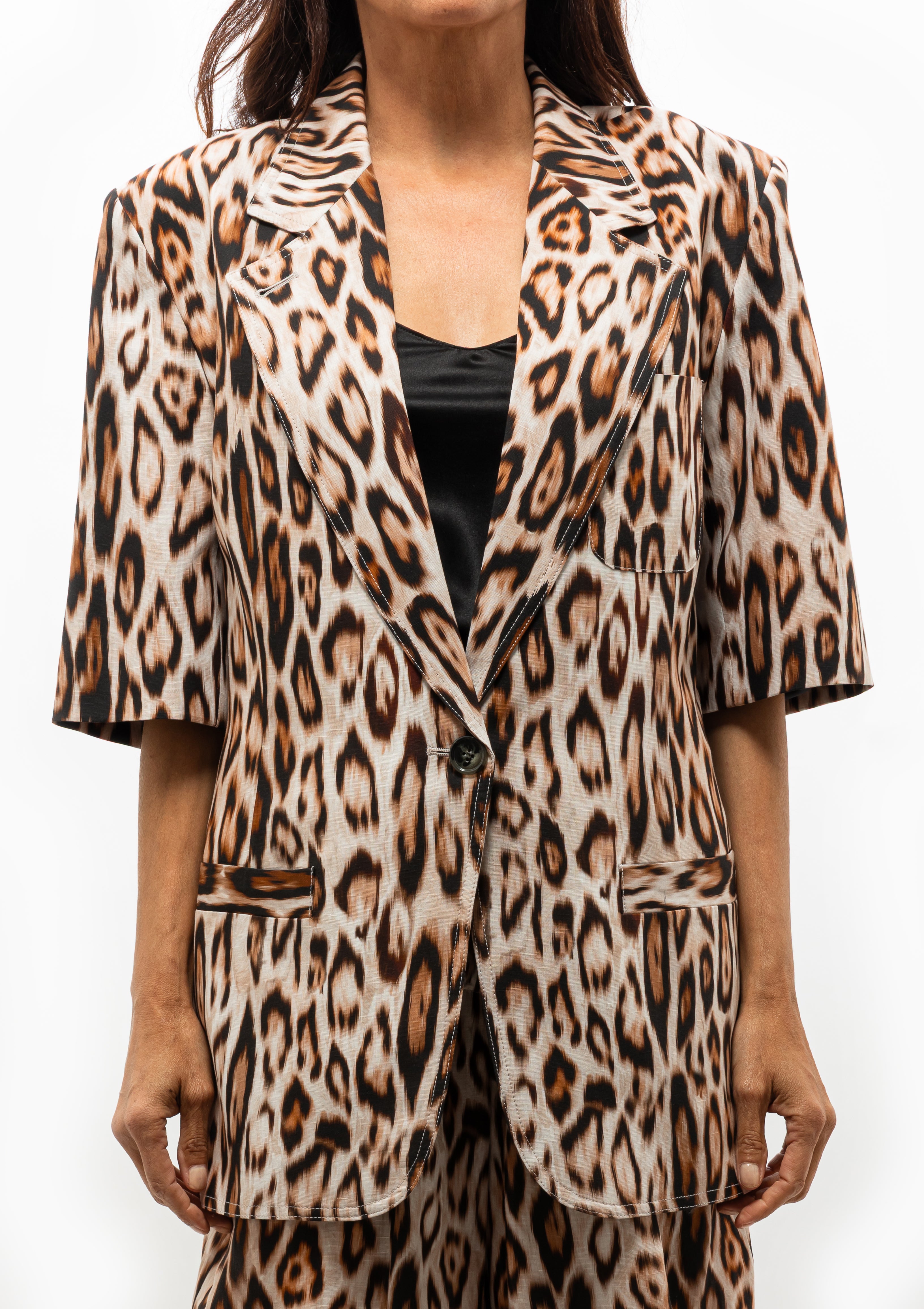 Chic and relaxed Smythe blazer with elbow-length sleeves in Leopard Ikat — available at Diani Boutique.