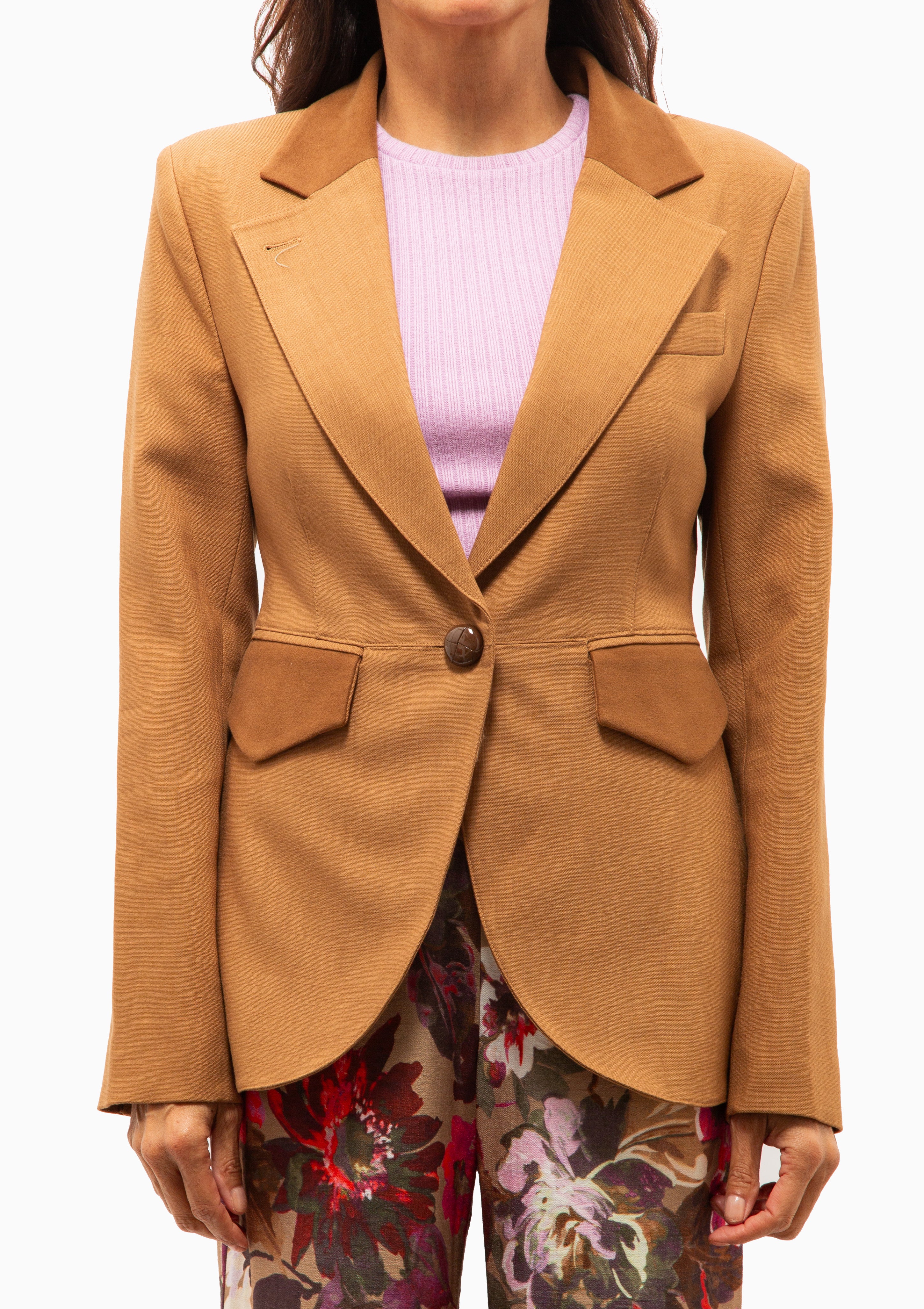 Blocked Seamed Blazer | Saddle