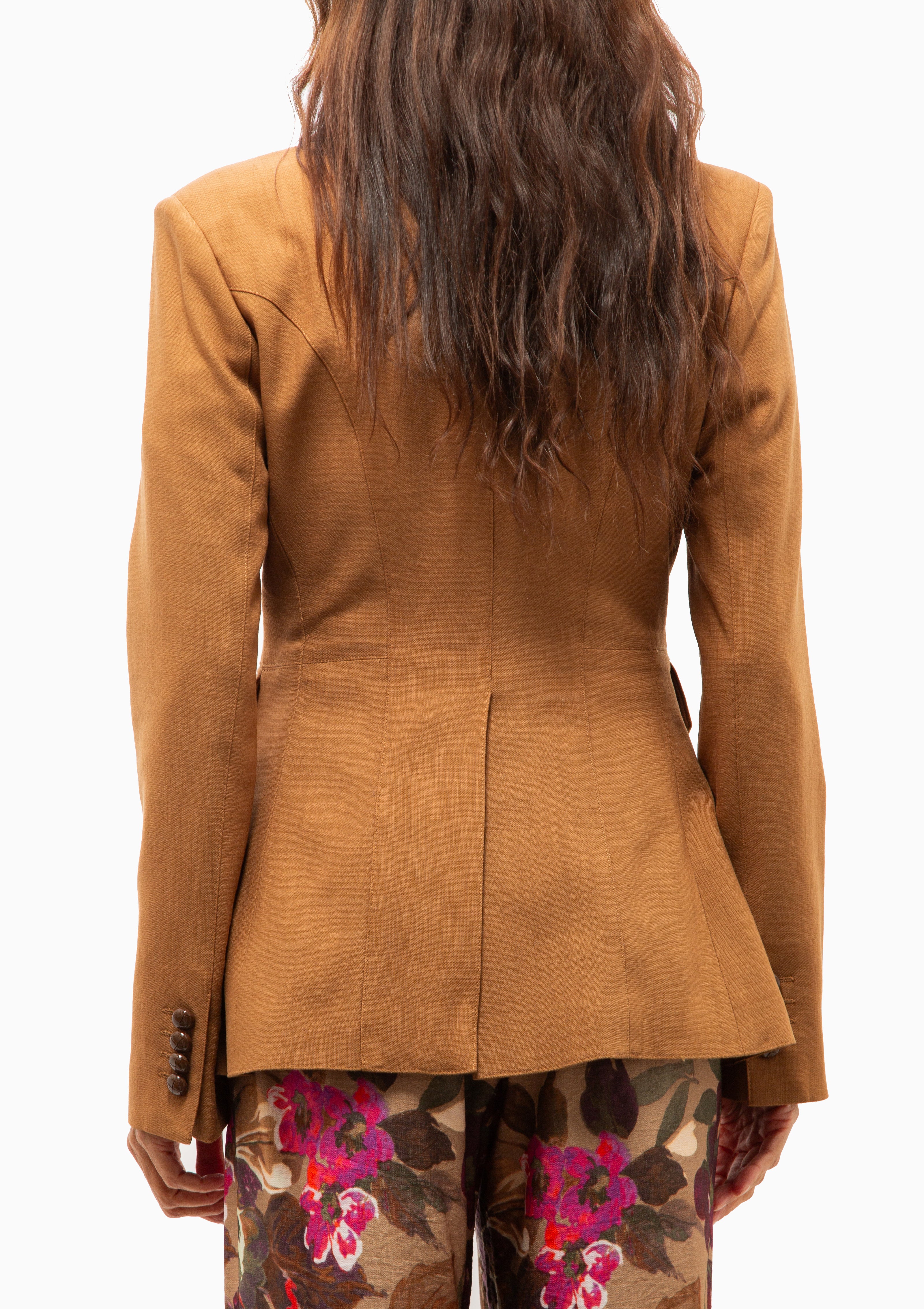 Blocked Seamed Blazer | Saddle