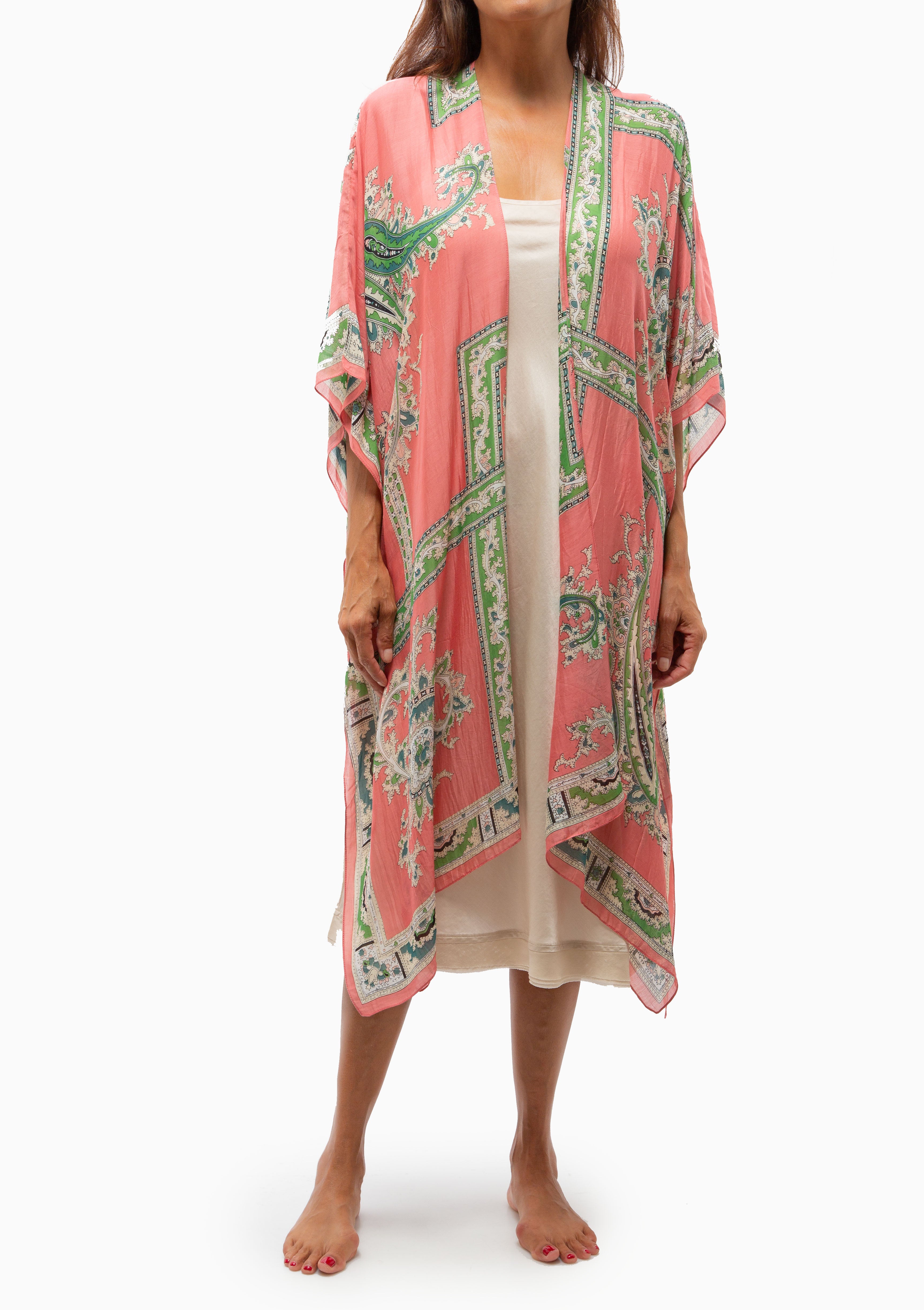 Handkerchief Print Long Kimono | Coral