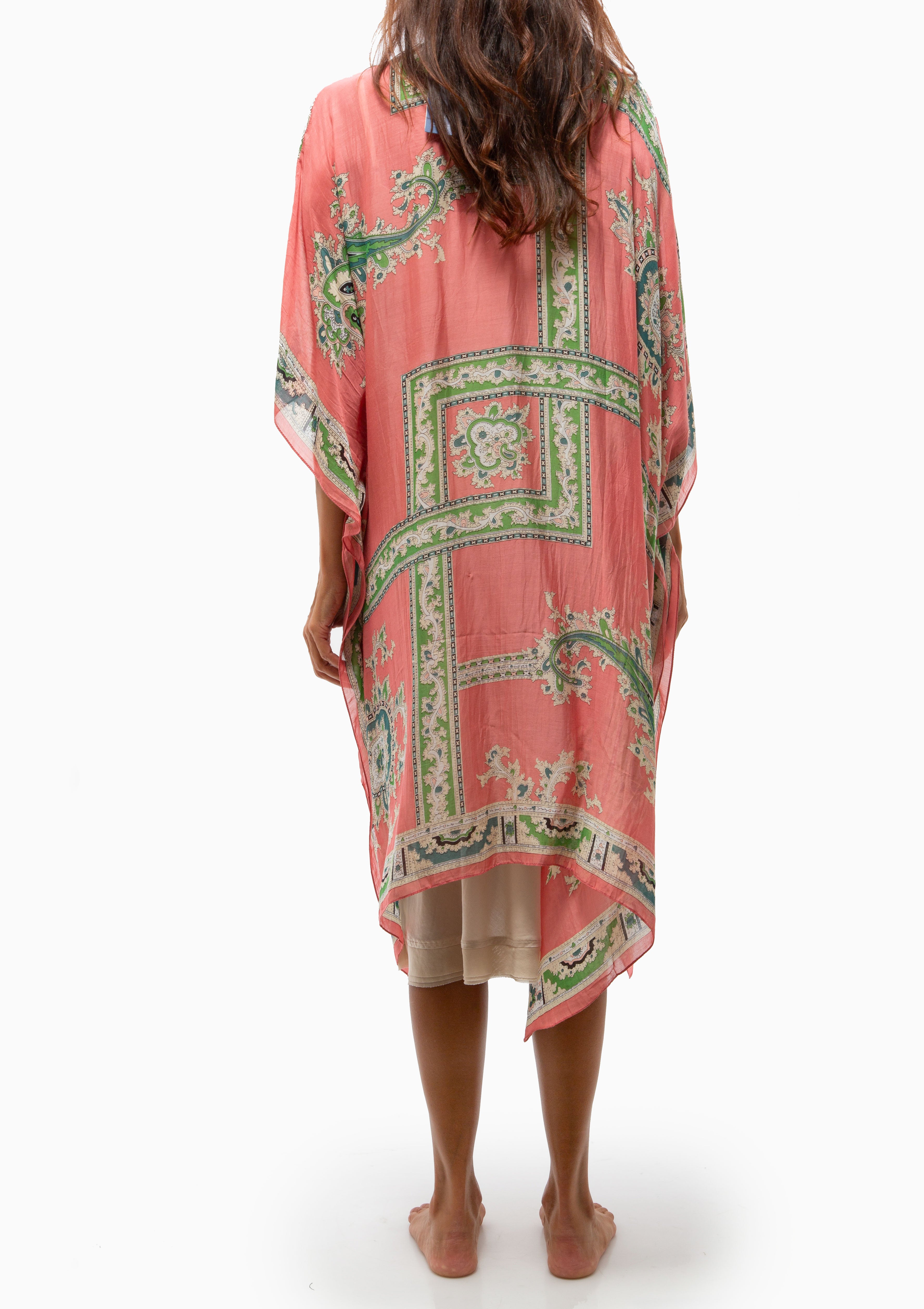 Handkerchief Print Long Kimono | Coral