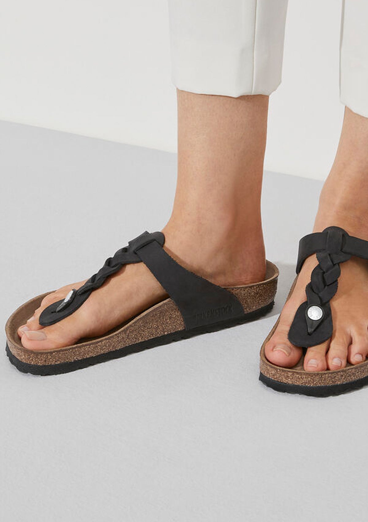 Gizeh Braid Sandal | Black Oiled Leather