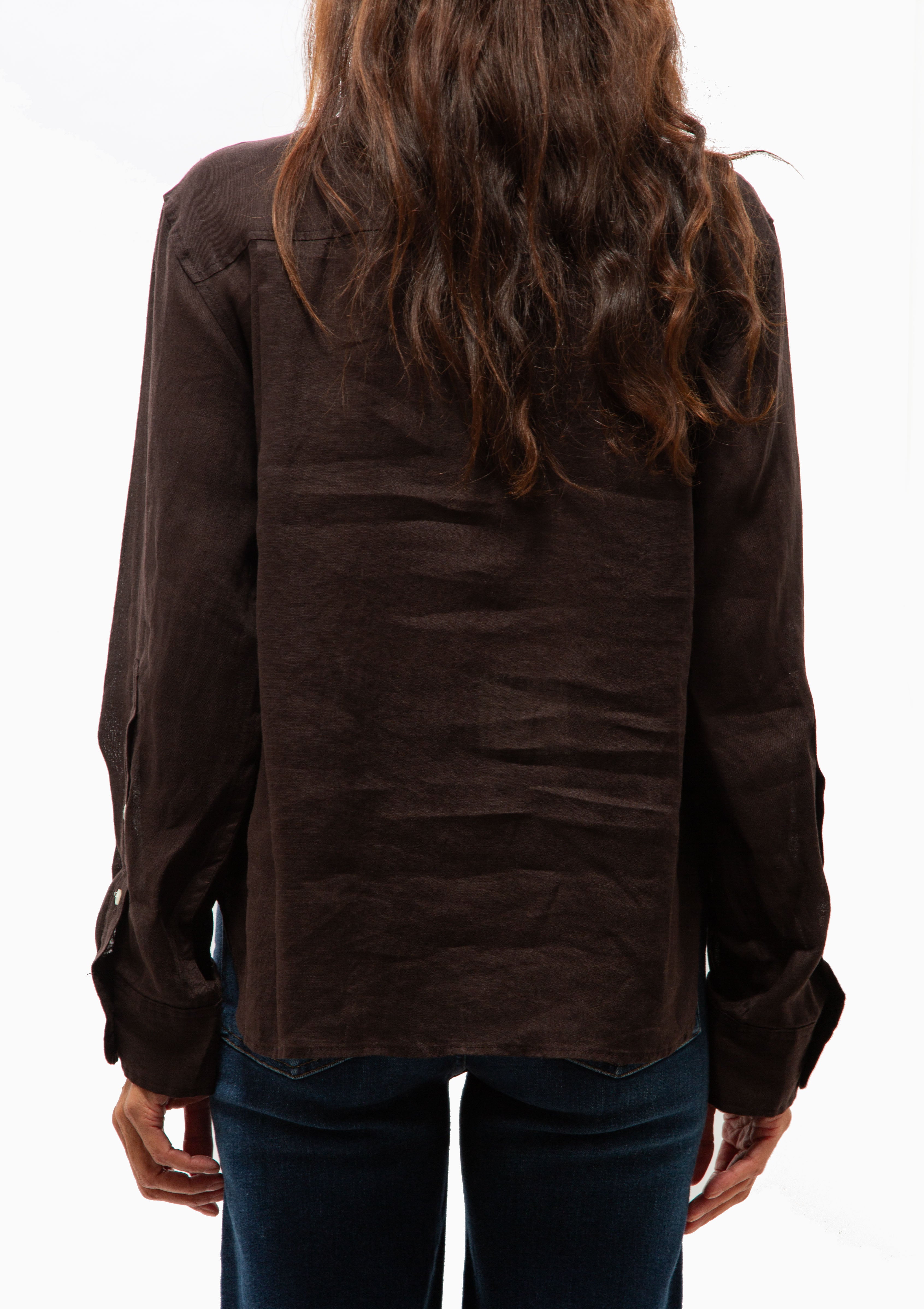 Kayla Shrunken Linen Shirt | Chocolate