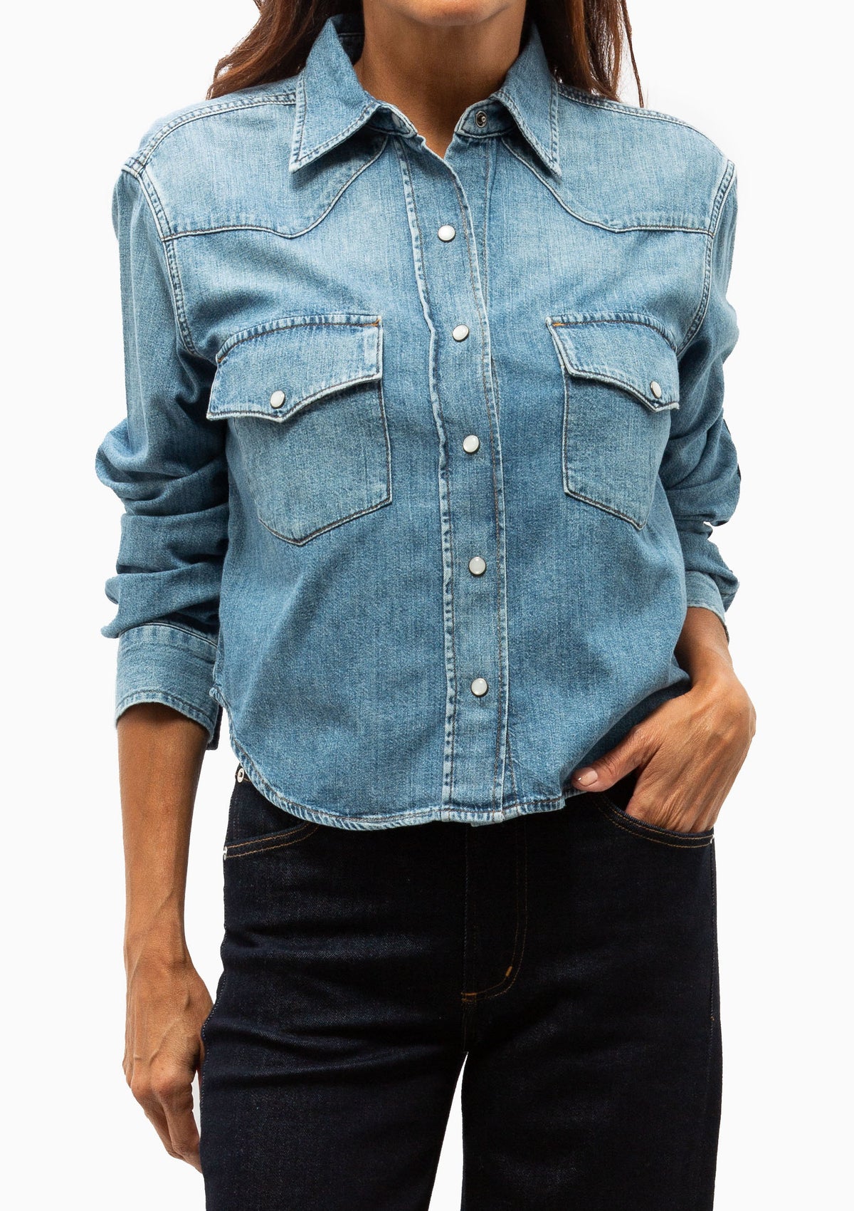Cropped Western Shirt | Carolina Blue