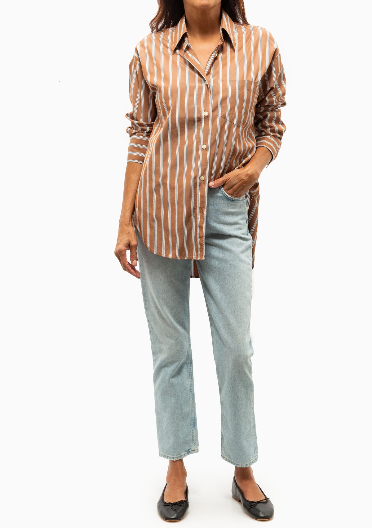 Thea Boyfriend Japanese Poplin Shirt | Copper Stripe