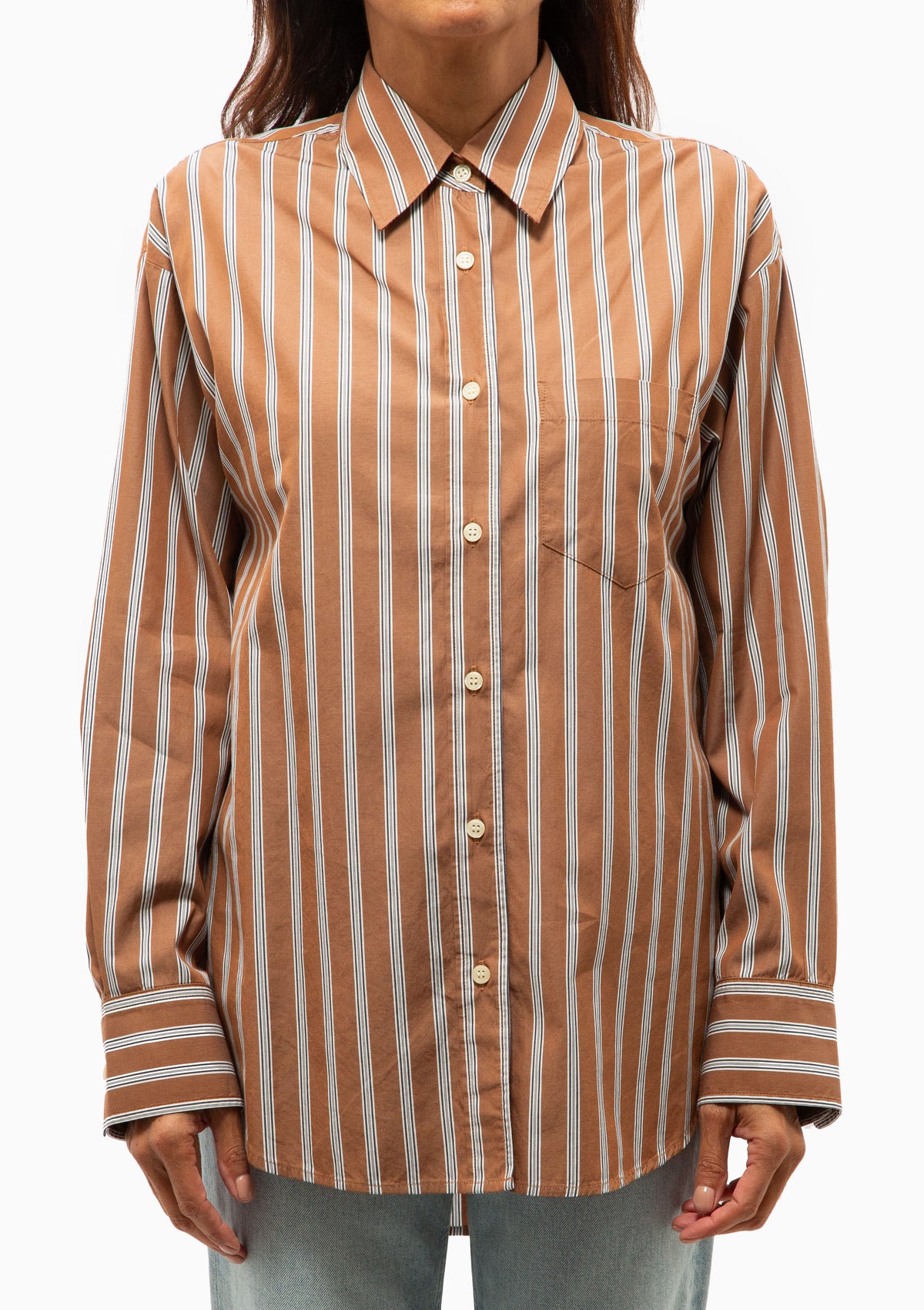 Thea Boyfriend Japanese Poplin Shirt | Copper Stripe