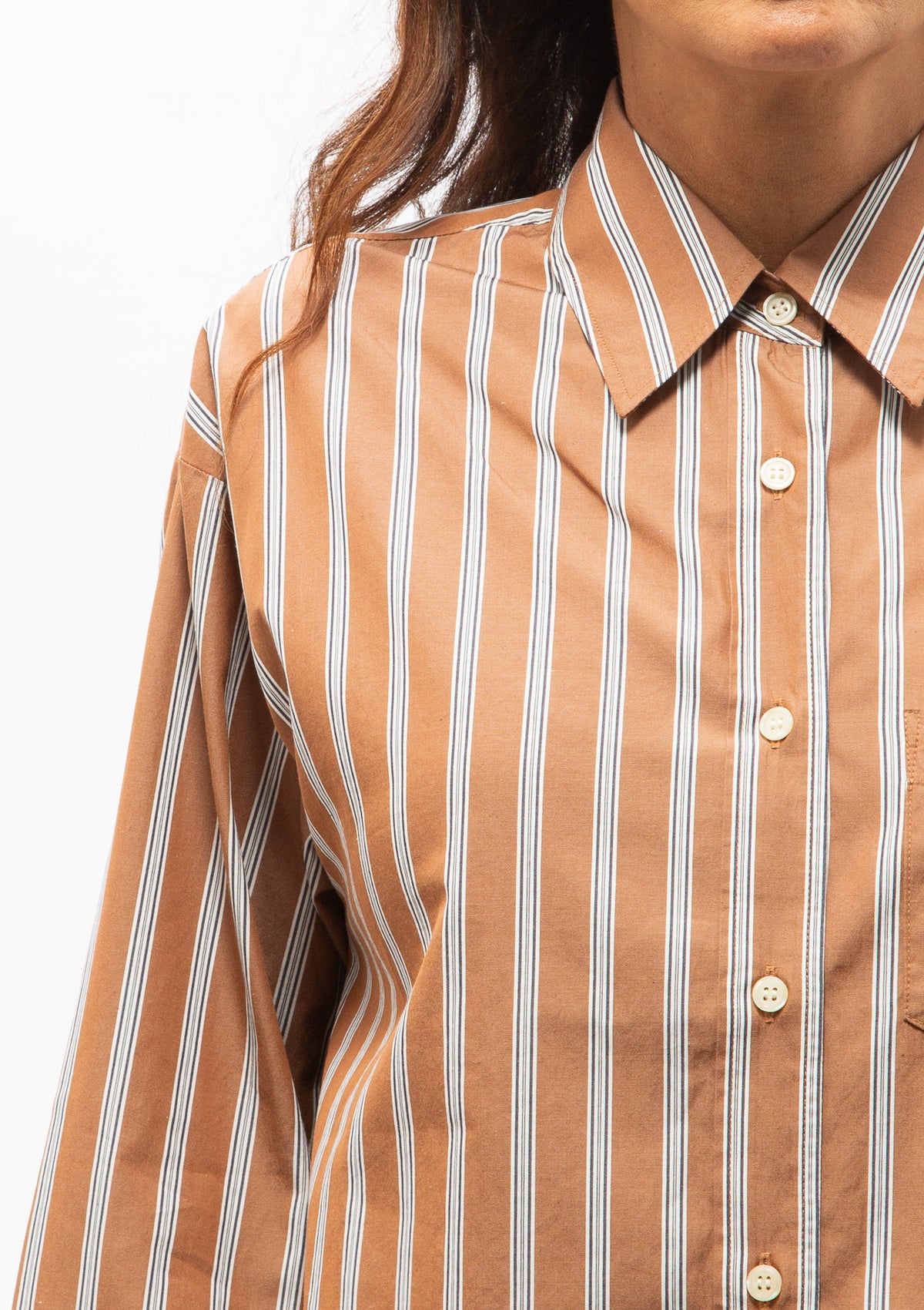 Thea Boyfriend Japanese Poplin Shirt | Copper Stripe