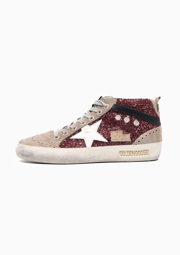 Mid Star Sneaker Glitter Suede Toe | Dark Red/Taupe/White