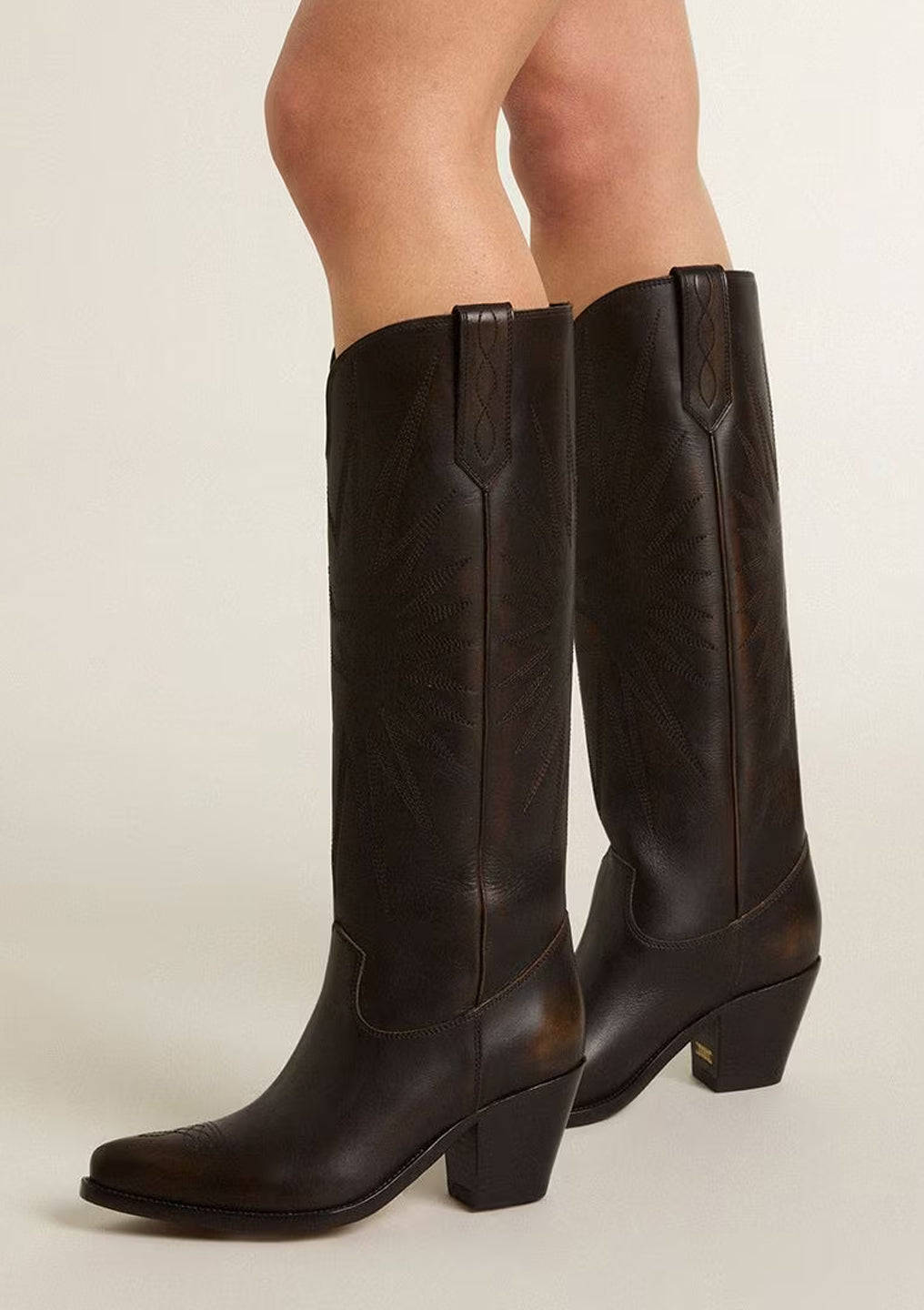 Wish Star Embroidered Star Leather Boot | Dark Brown