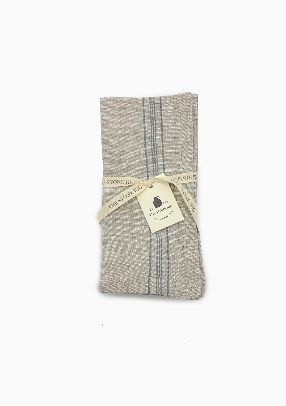 Grey Blue Wide Stripe Rustic 100% Stone Washed Linen Napkin | Set Of 4