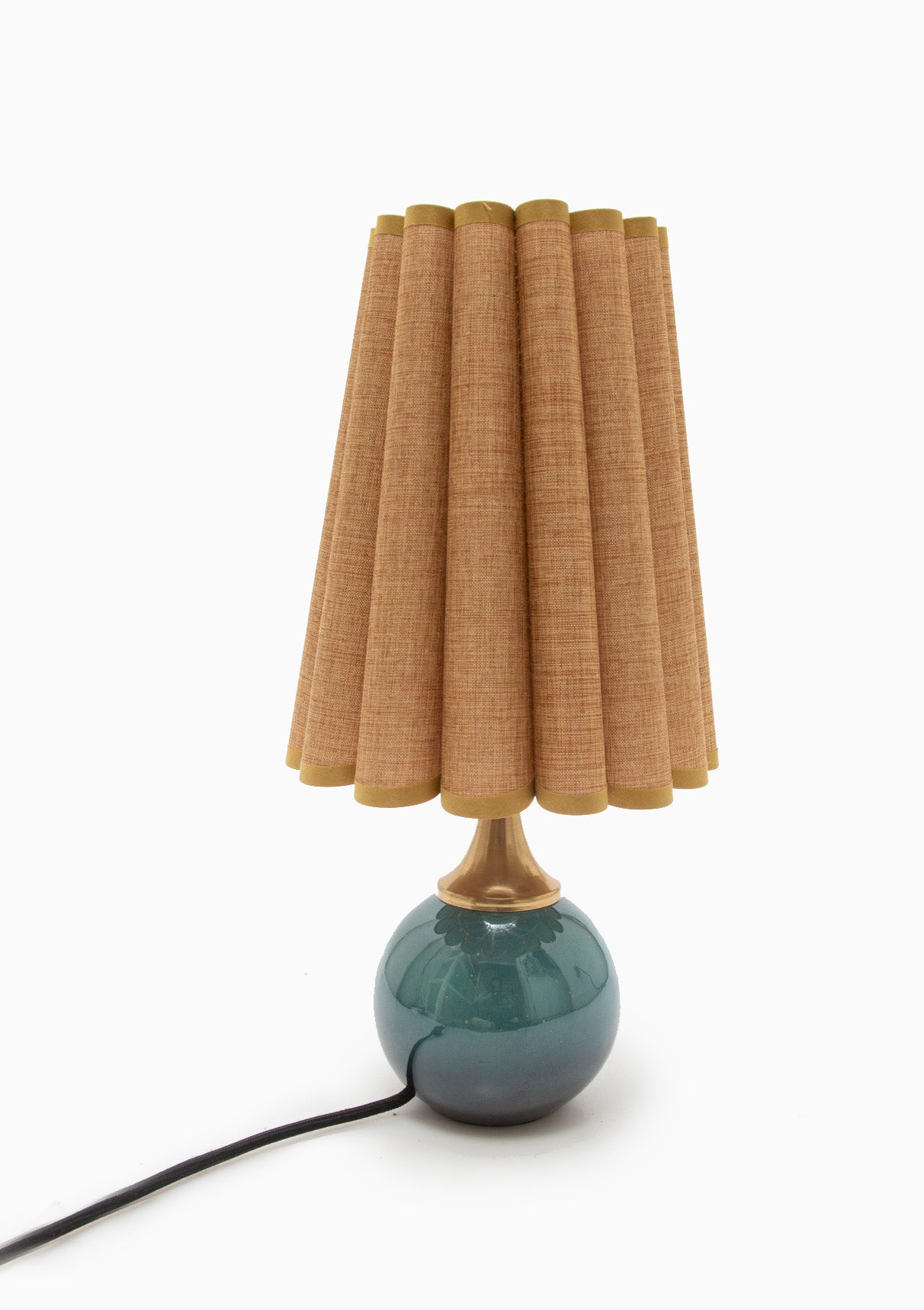 Handmade Duzy Lampshade With Trim & Ceramic Base | Khaki/Dark Green