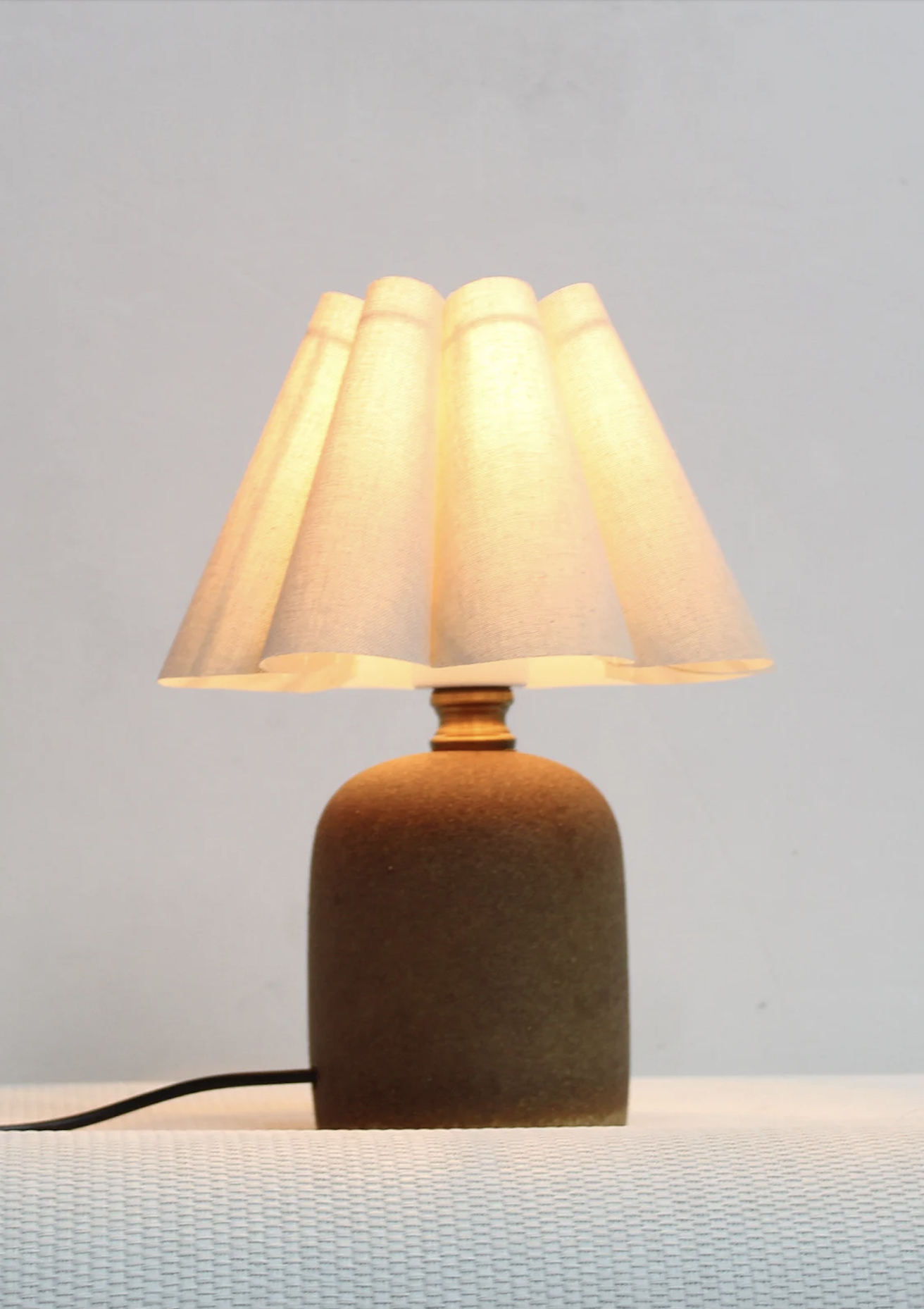 Handmade Duzy Lampshade & Ceramic Base | Light Burlap/Brown