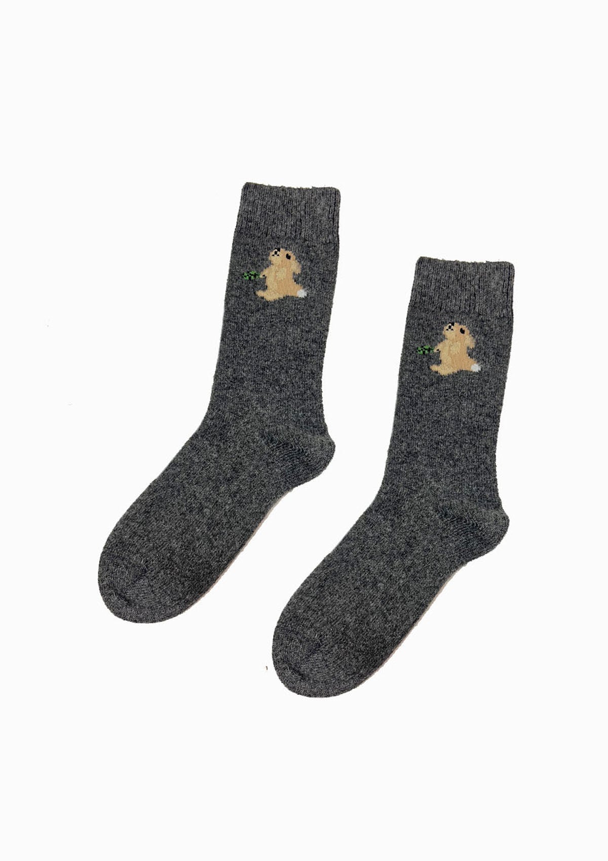 Hungry Bunny Cashmere Crew Socks | Charcoal