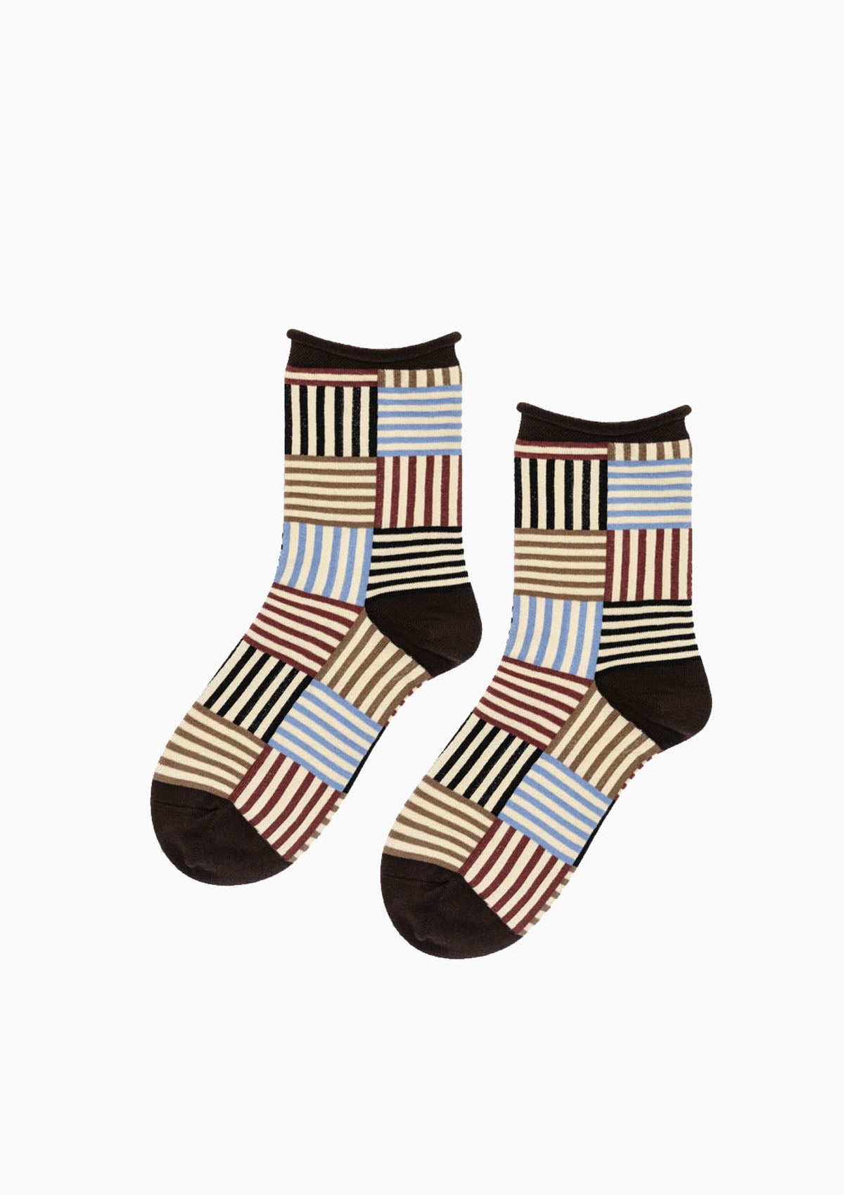 Striped Tile Crew Socks | Brown