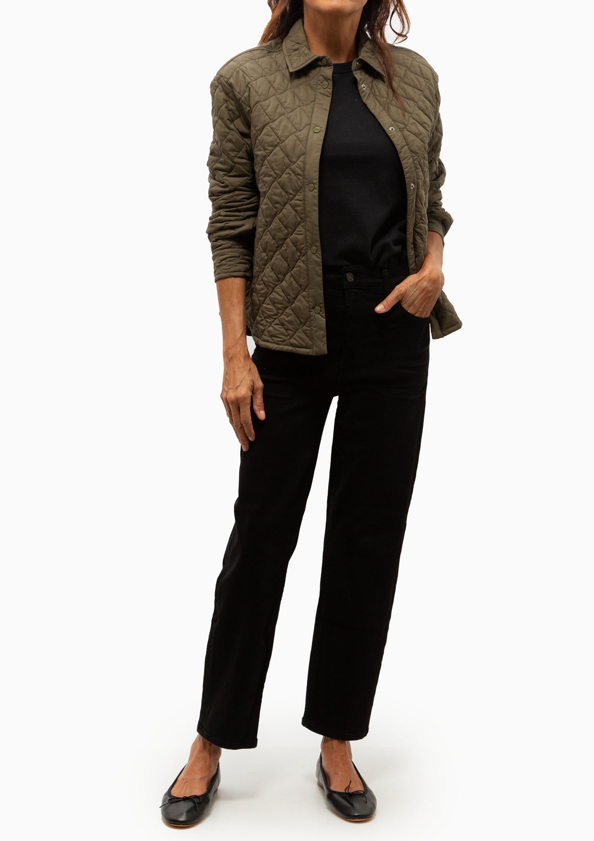Ecoage Diamond Quilted Shirt Jacket | Olive Green
