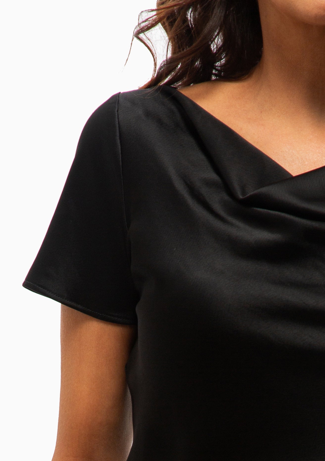 Barb Draped Neck Cap Sleeve | Black