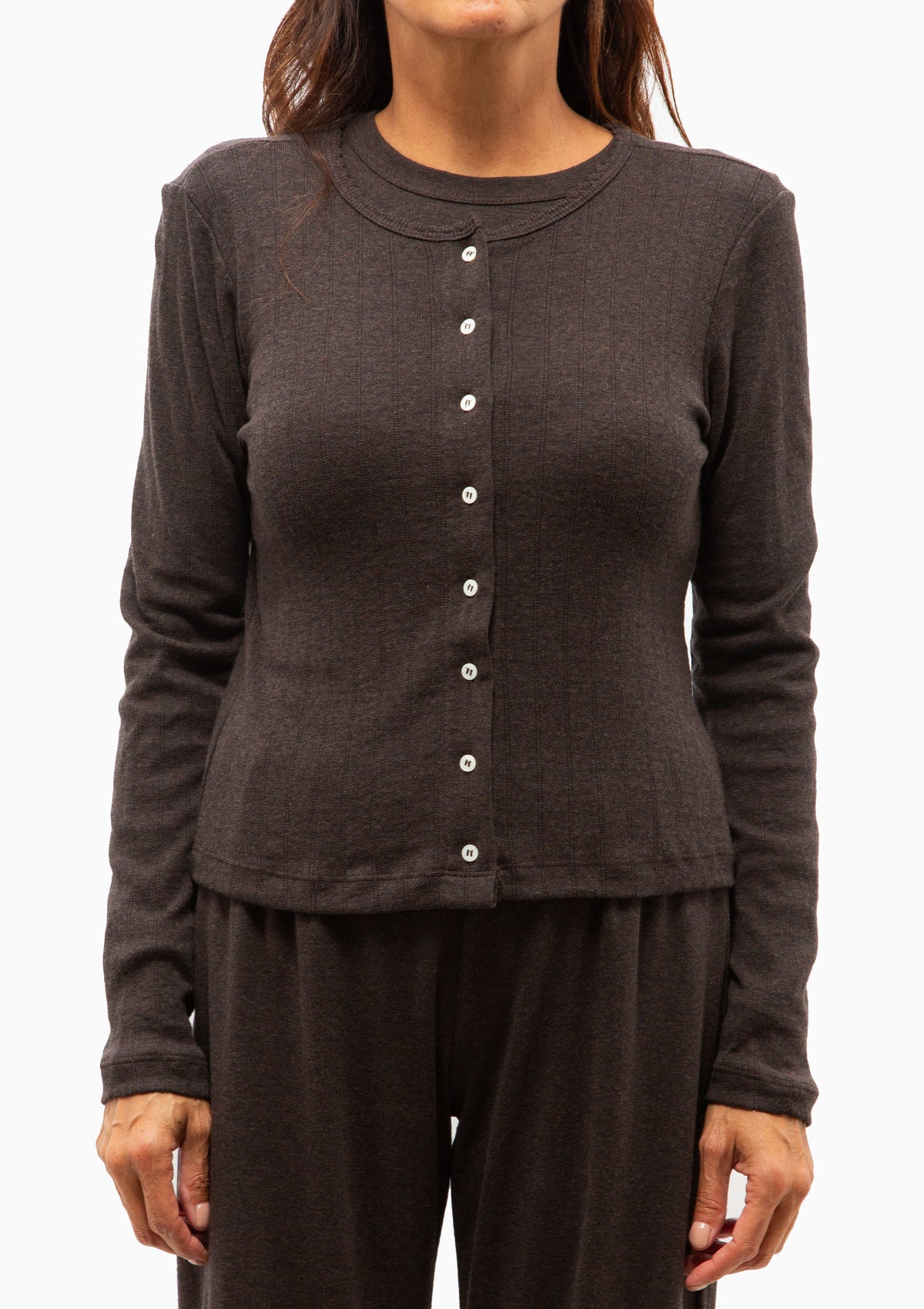 Pointelle Classic Cardigan II | Hickory Melange
