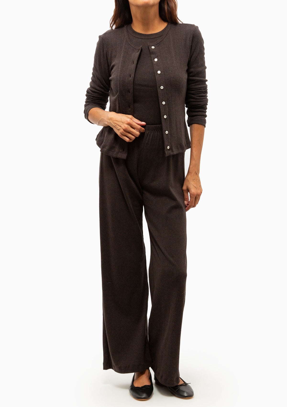 Pointelle Classic Cardigan II | Hickory Melange