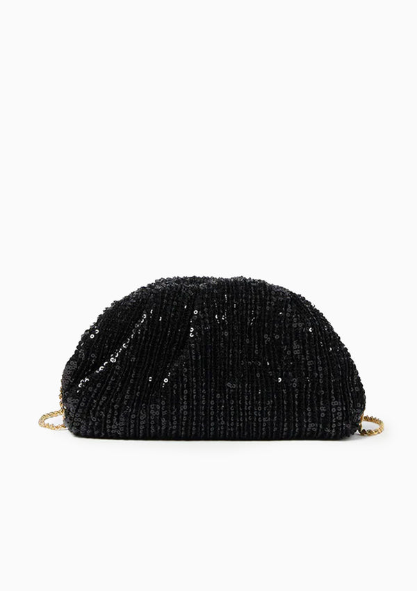 Bailey Sequin Pleated Clutch | Black
