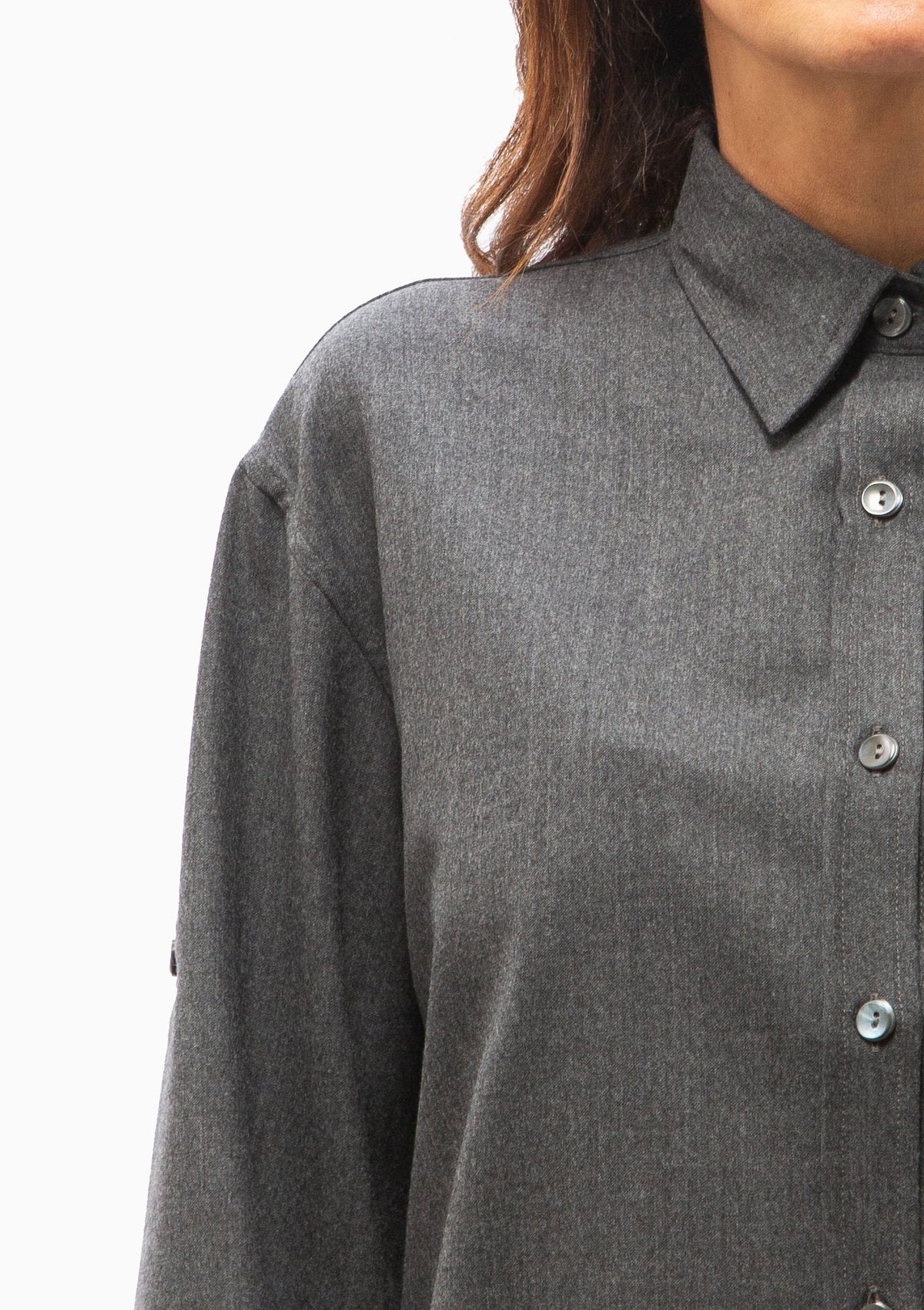 Button Sleeve Crop Shirt | Charcoal