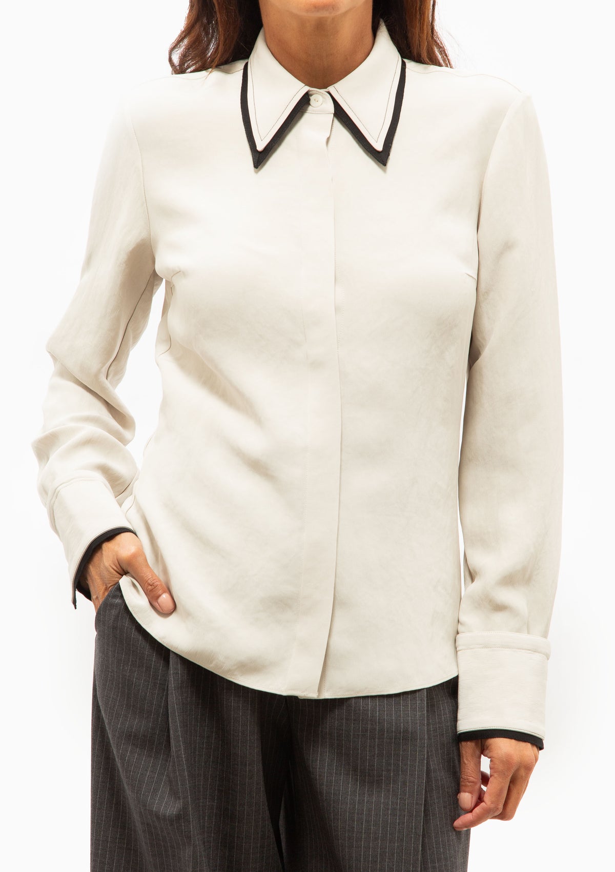 Covered Placket Slim Shirt | Champagne
