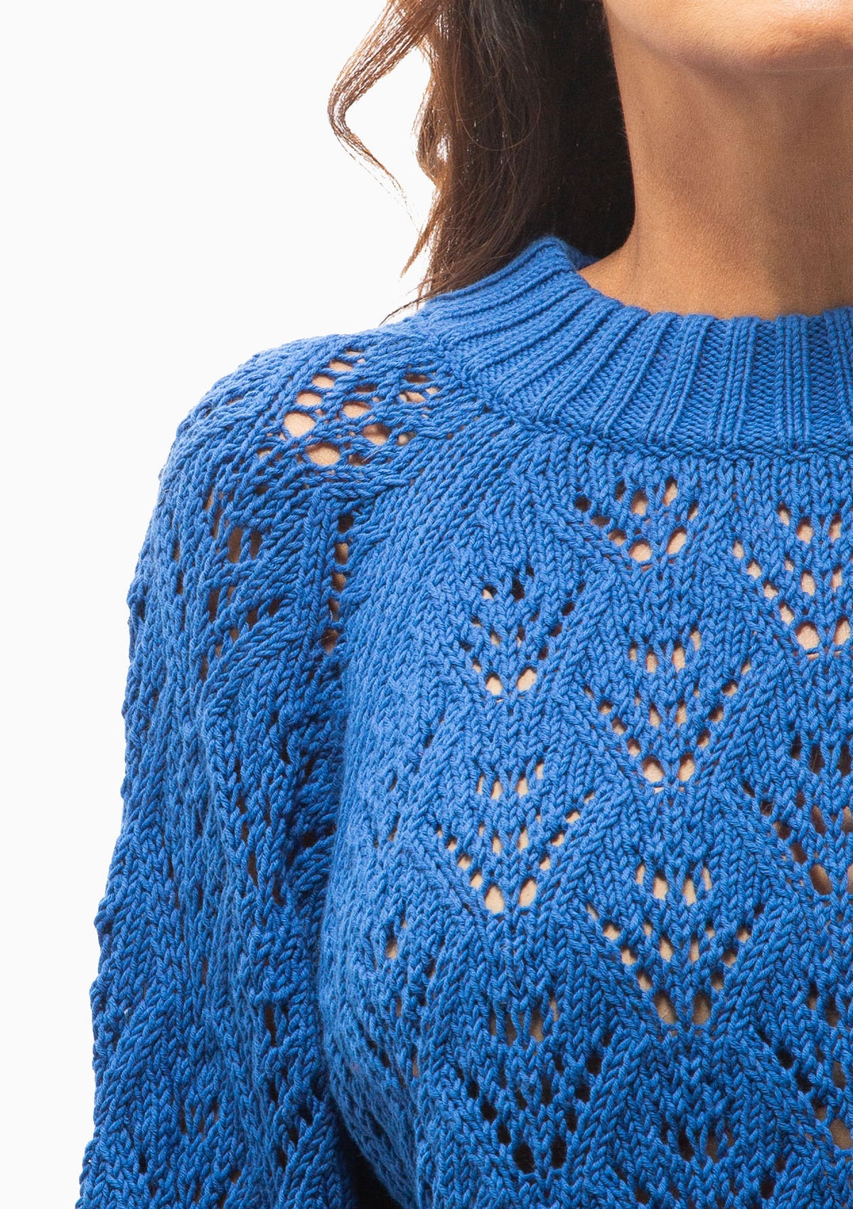 Meribel Pointelle Crewneck Sweater | Cobalt