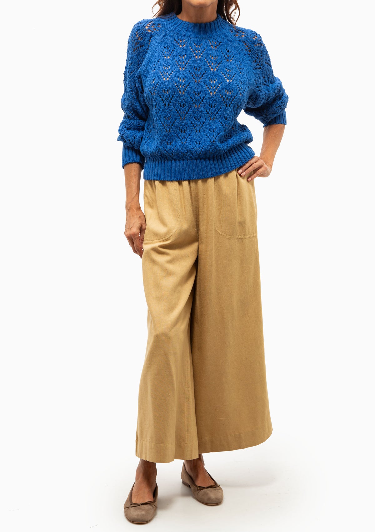 Meribel Pointelle Crewneck Sweater | Cobalt