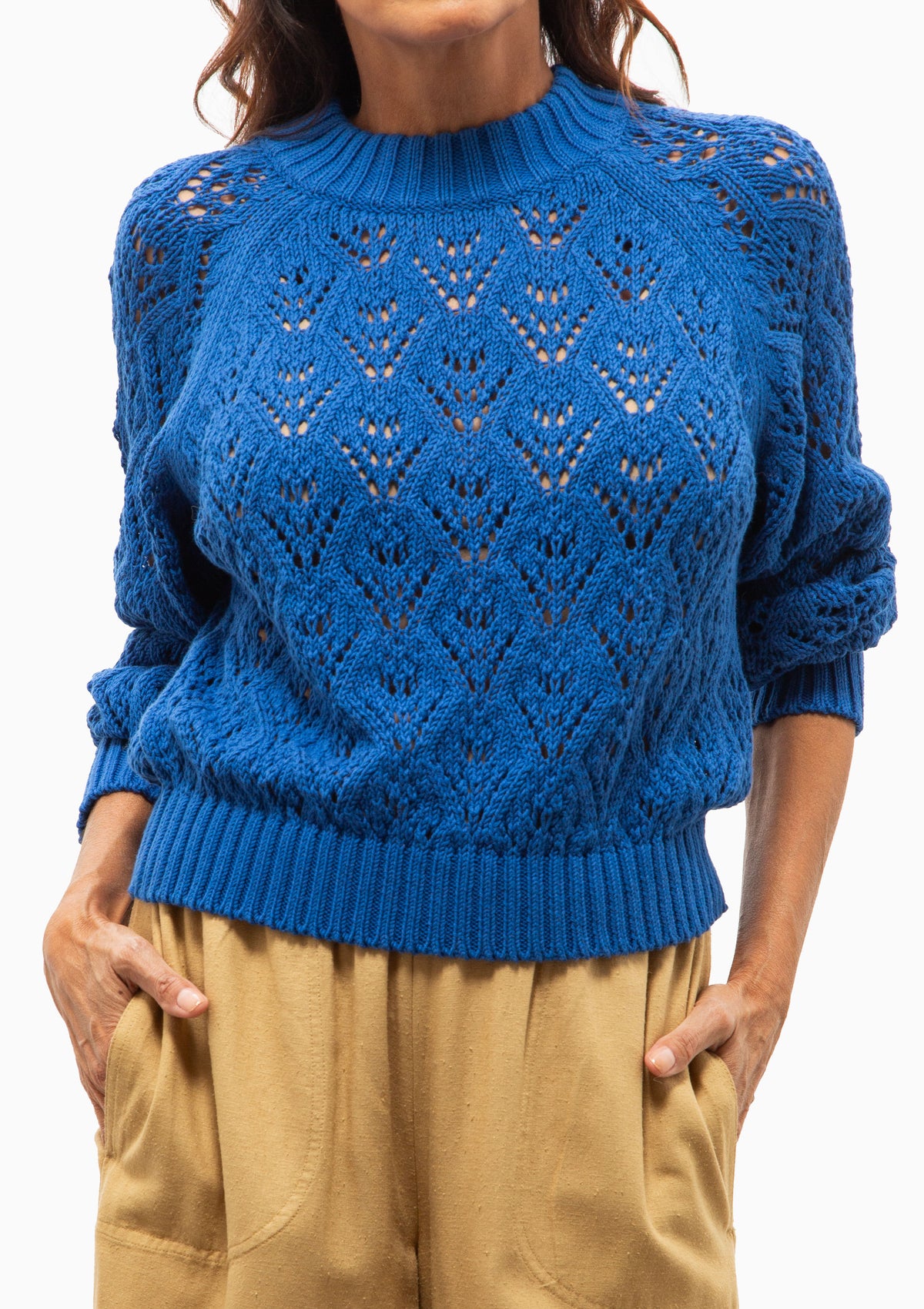 Meribel Pointelle Crewneck Sweater | Cobalt