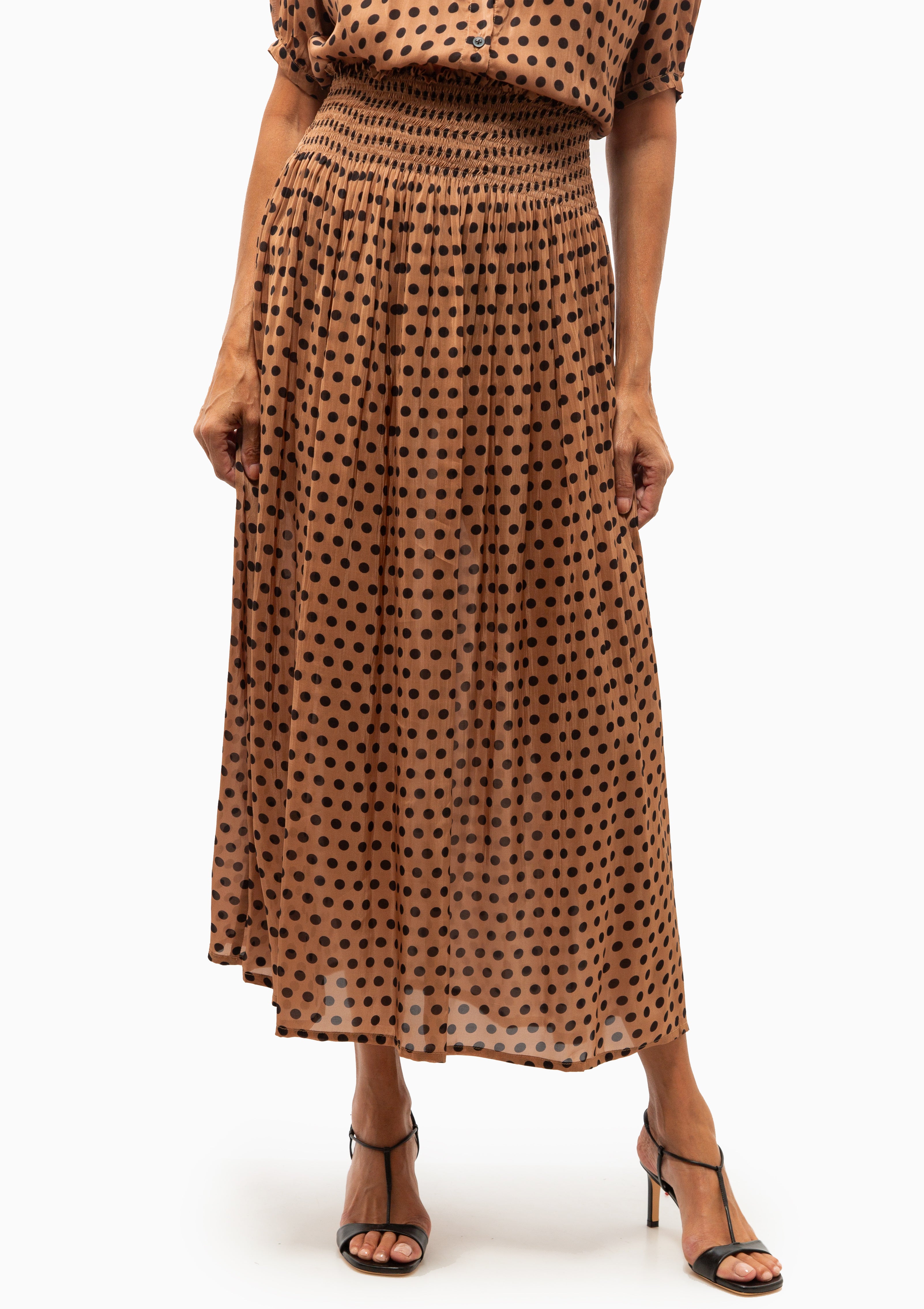 Bella Skirt | Grande Polka Dot Black & Tan