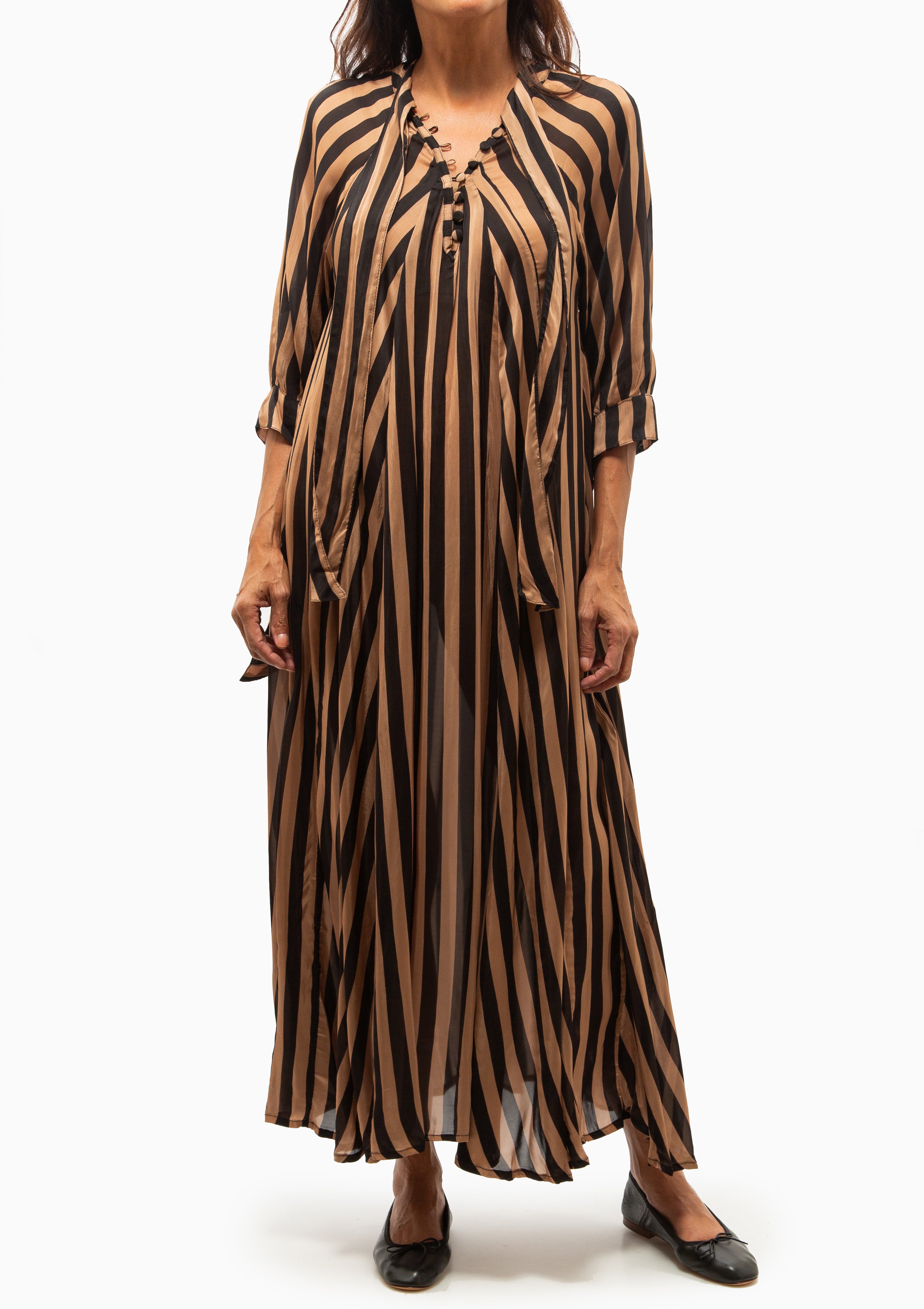 Monet Dress | Thick Stripe Black & Tan