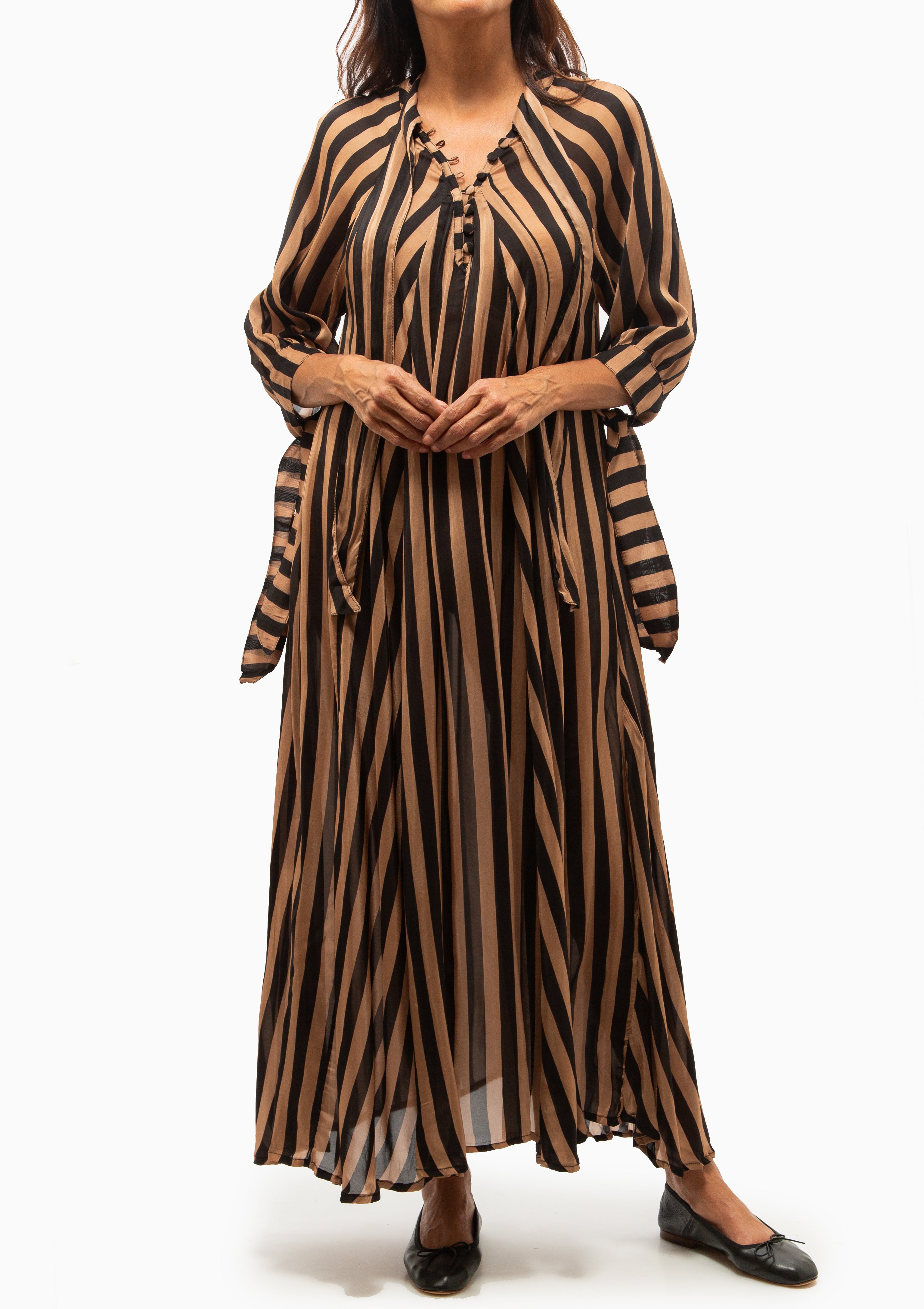 Monet Dress | Thick Stripe Black & Tan