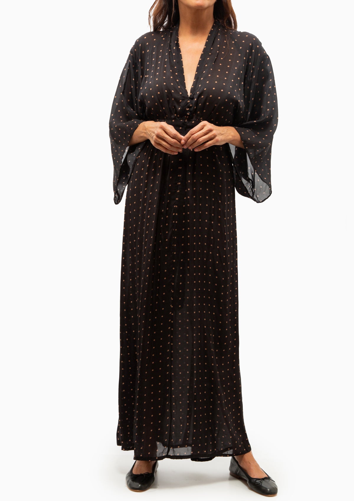 Sarah Dress | Petite Polka Dot Black & Tan