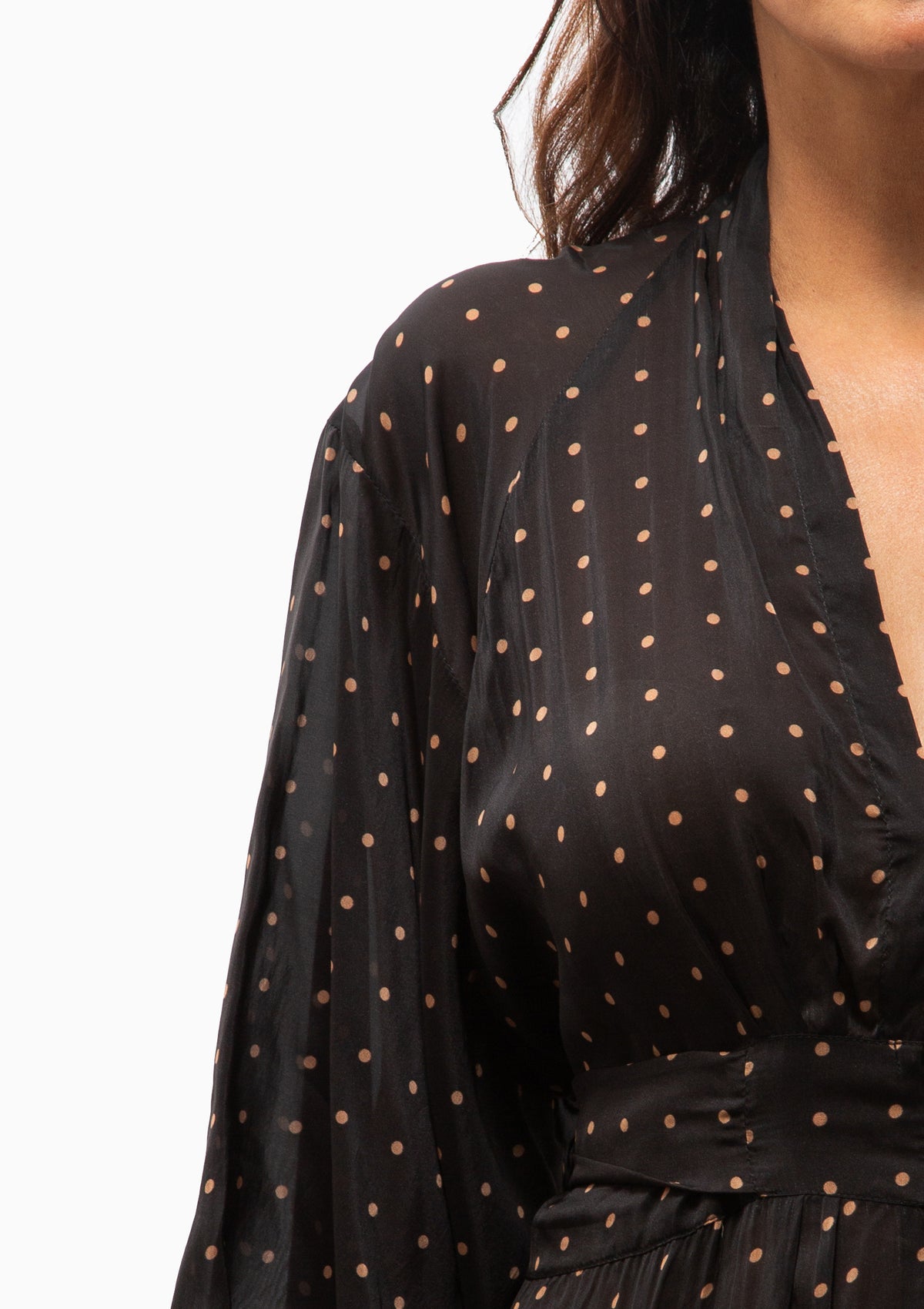 Sarah Dress | Petite Polka Dot Black & Tan