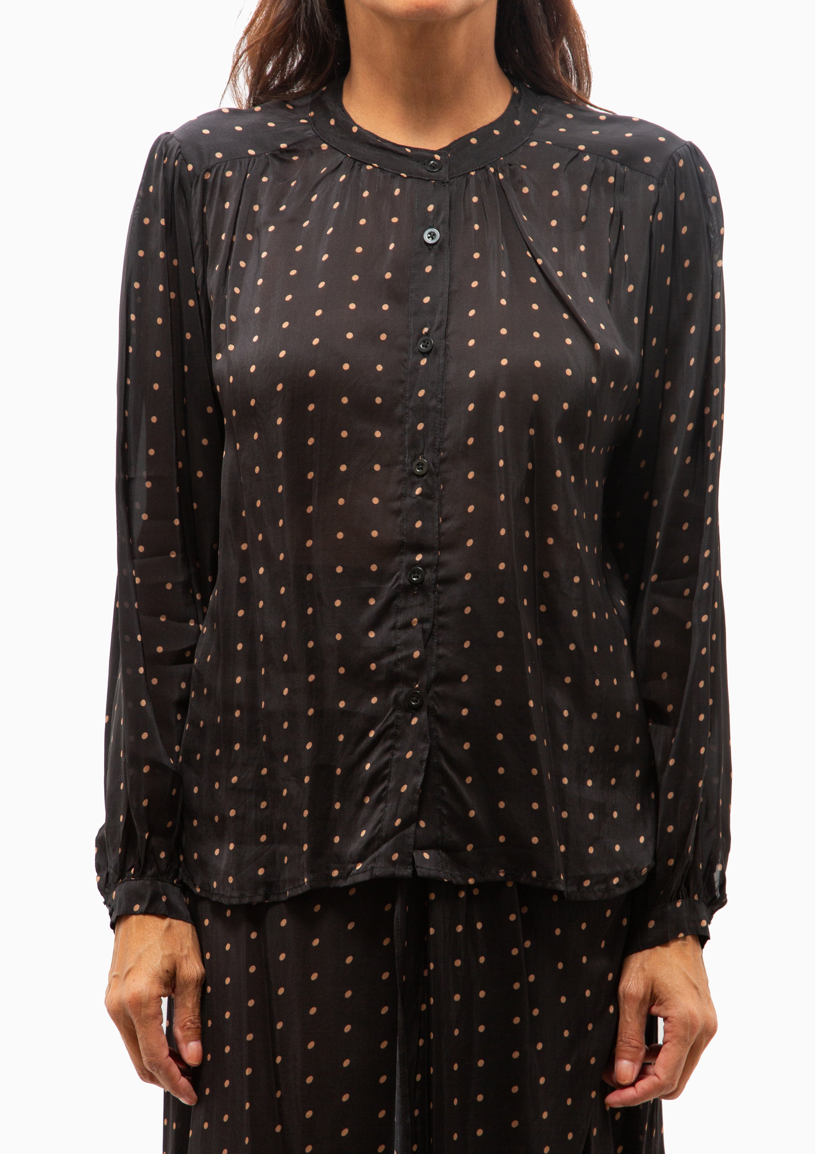 Tolan Shirt | Petite Polka Dot Black & Tan