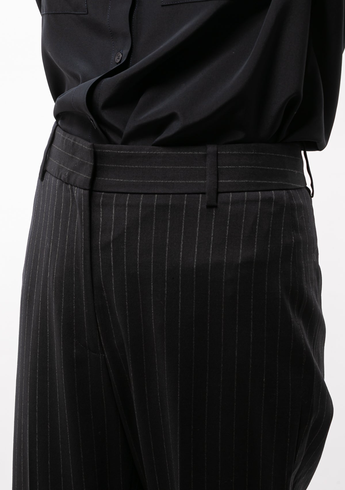 Nili Lotan Corette Pant in Navy Pinstripe. Available at Diani.