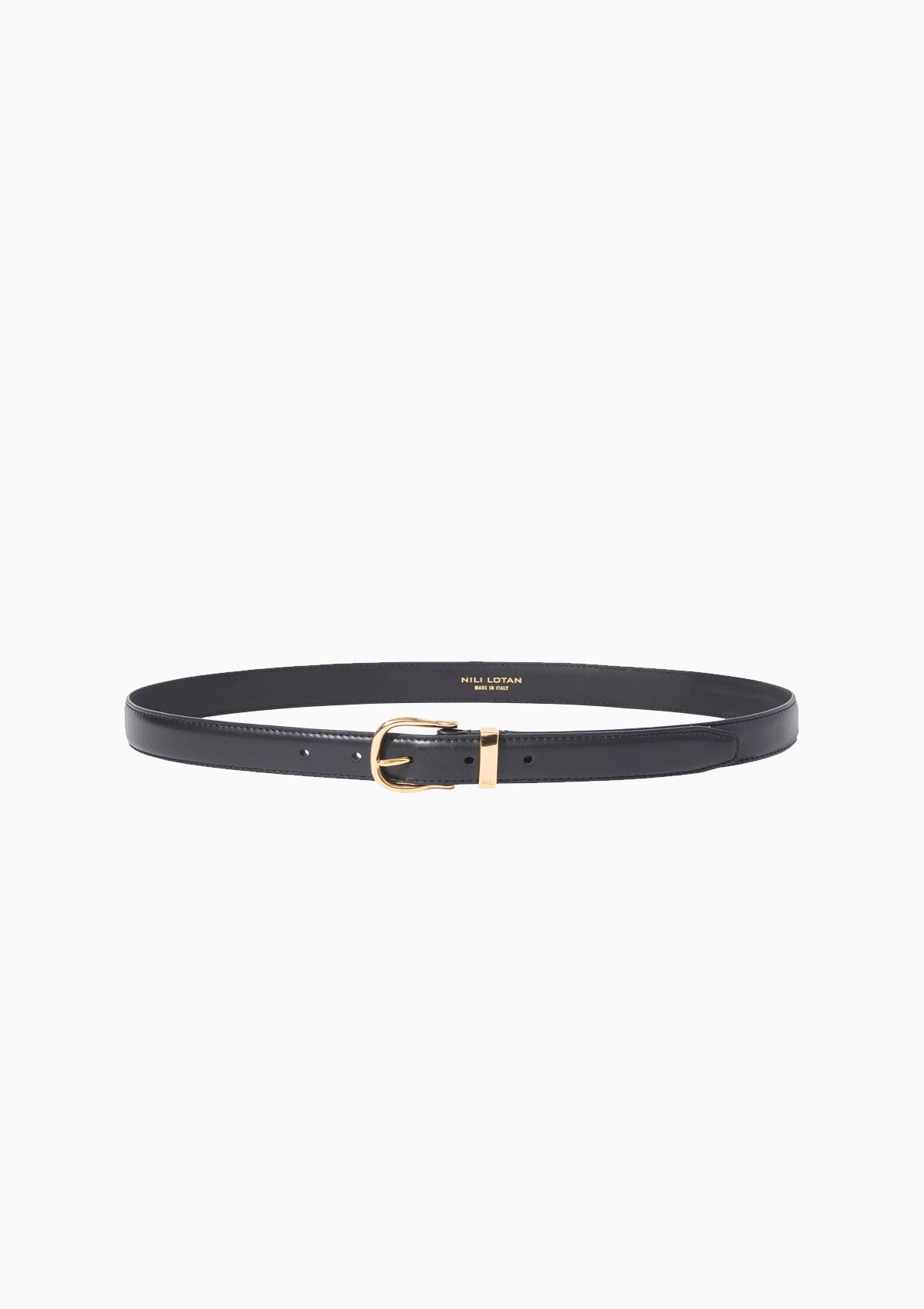 The Louise Flat Calfskin Belt in Black. Available at Diani.