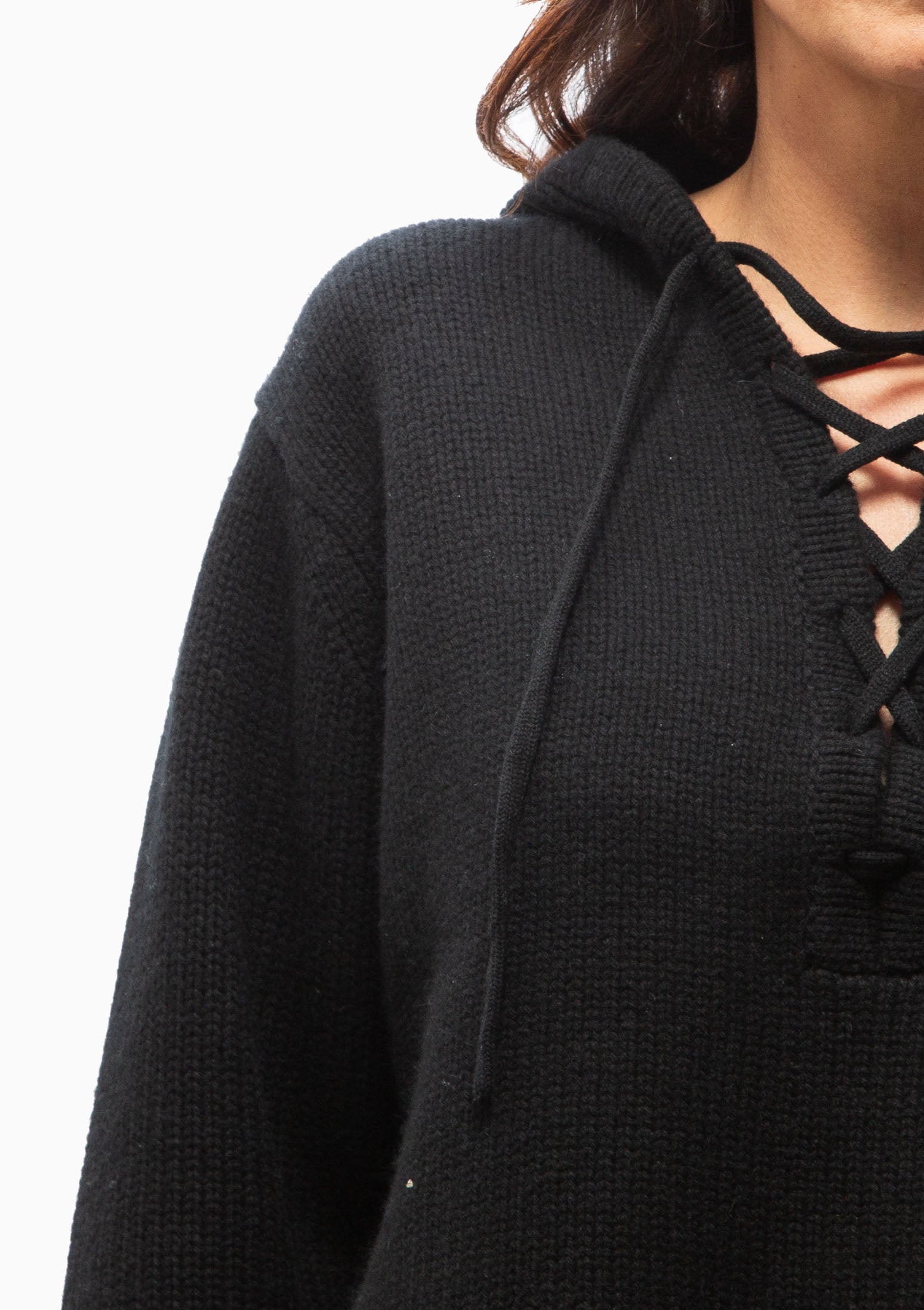 Close up of the Nili Lotan Black Noemi Sweater. Available at Diani.