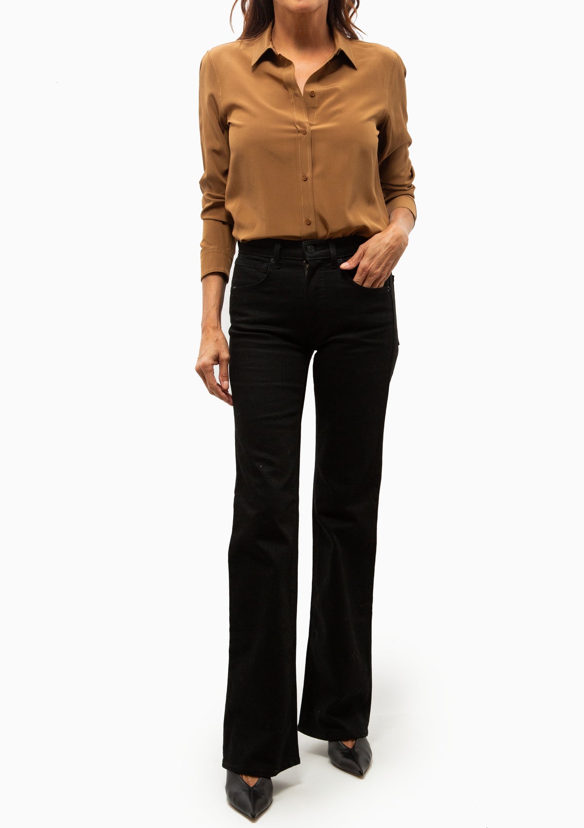 Gaia Silk Slim Shirt | Cognac