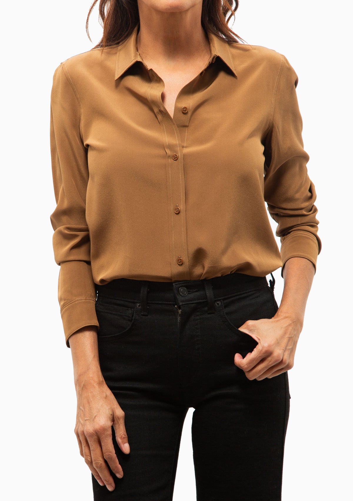 Gaia Silk Slim Shirt | Cognac