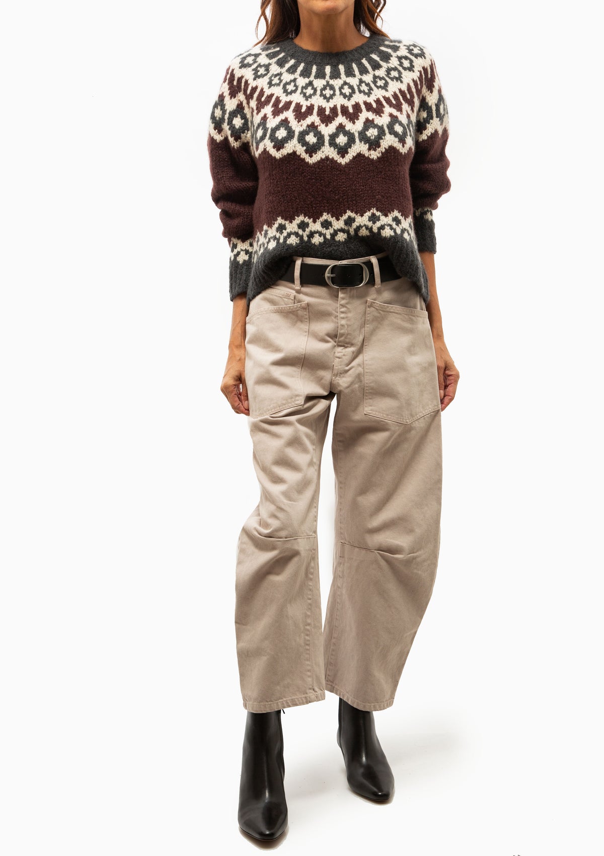 Isaline Fair Isle Sweater | Burgundy Fairisle