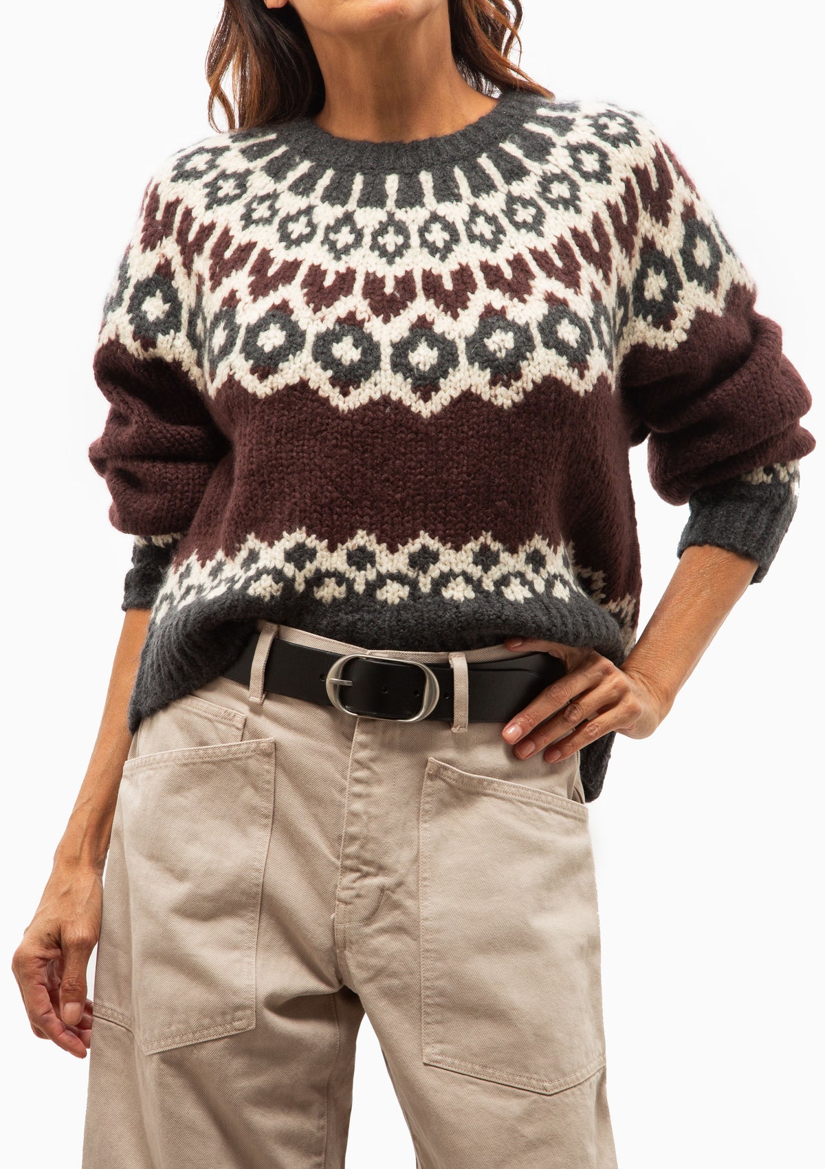 Isaline Fair Isle Sweater | Burgundy Fairisle