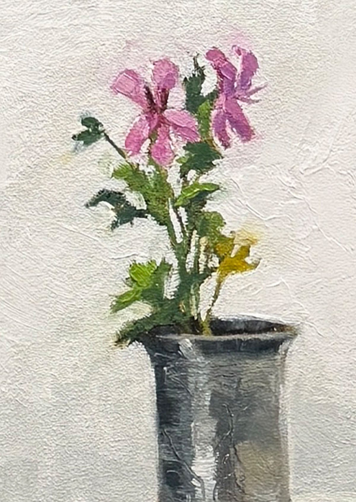 Geranium Silver Cup Oil Painting On Panel Mounted | 7"x5"