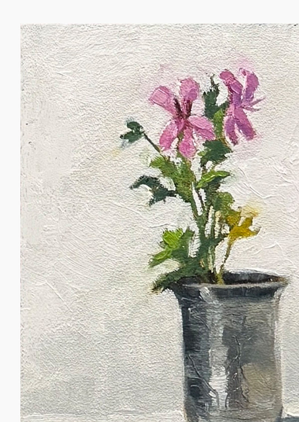 Geranium Silver Cup Oil Painting On Panel Mounted | 7"x5"