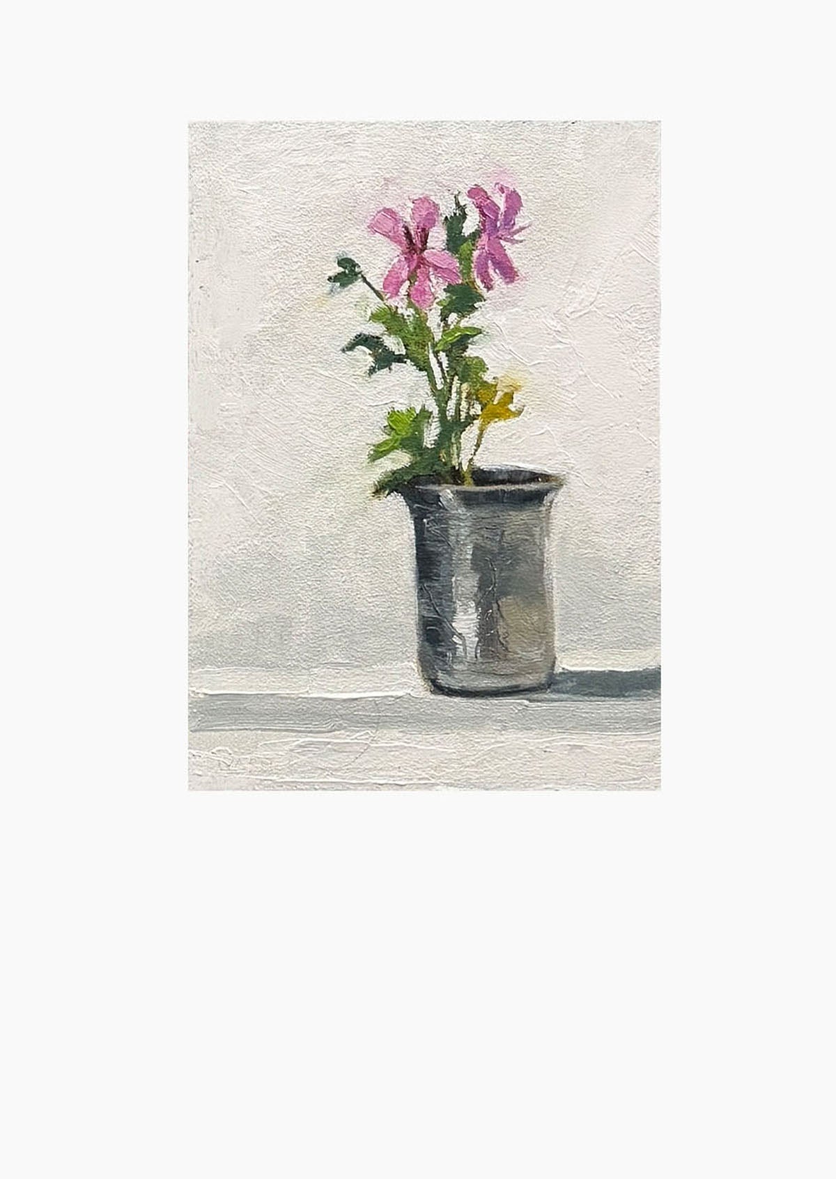 Geranium Silver Cup Oil Painting On Panel Mounted | 7"x5"