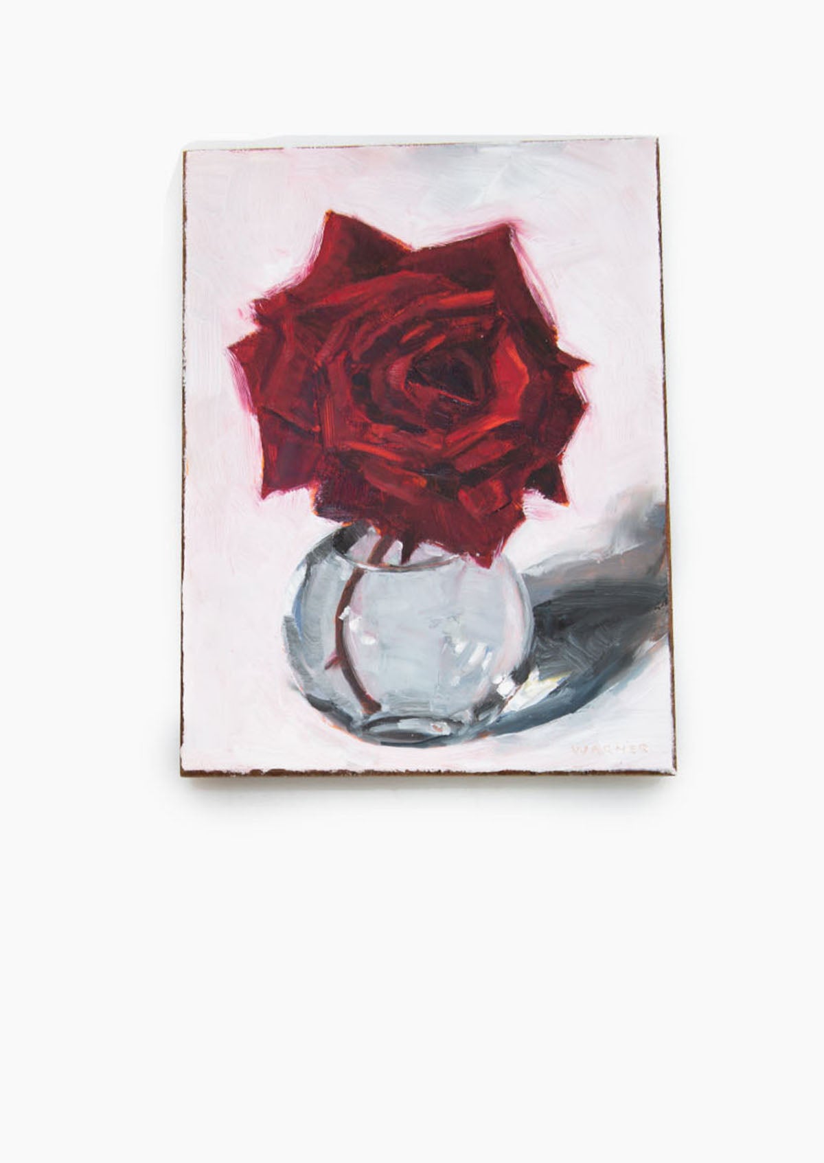 Red Rose Globe Vase Oil Painting On Panel Mounted | 7"x5"