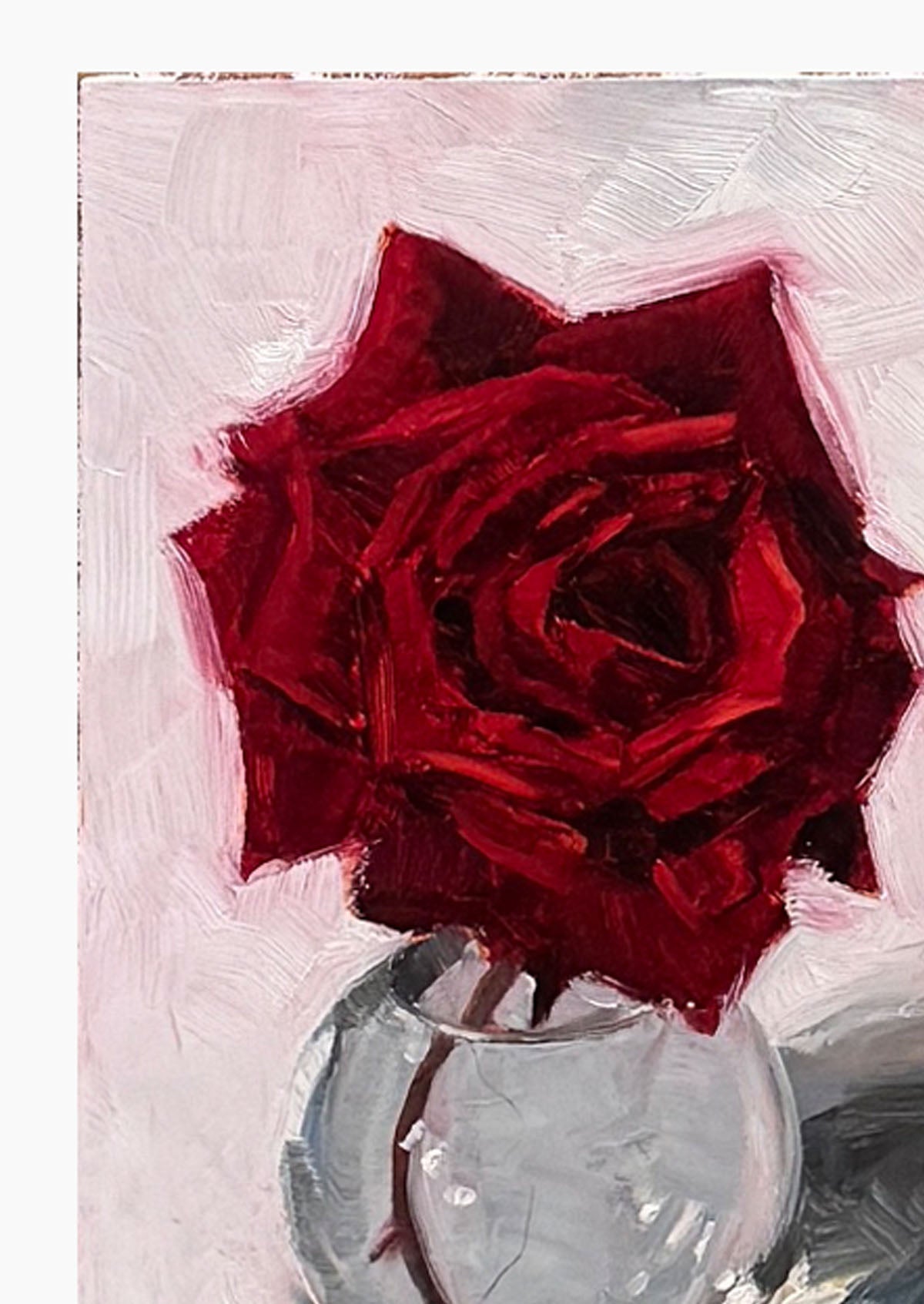 Red Rose Globe Vase Oil Painting On Panel Mounted | 7"x5"